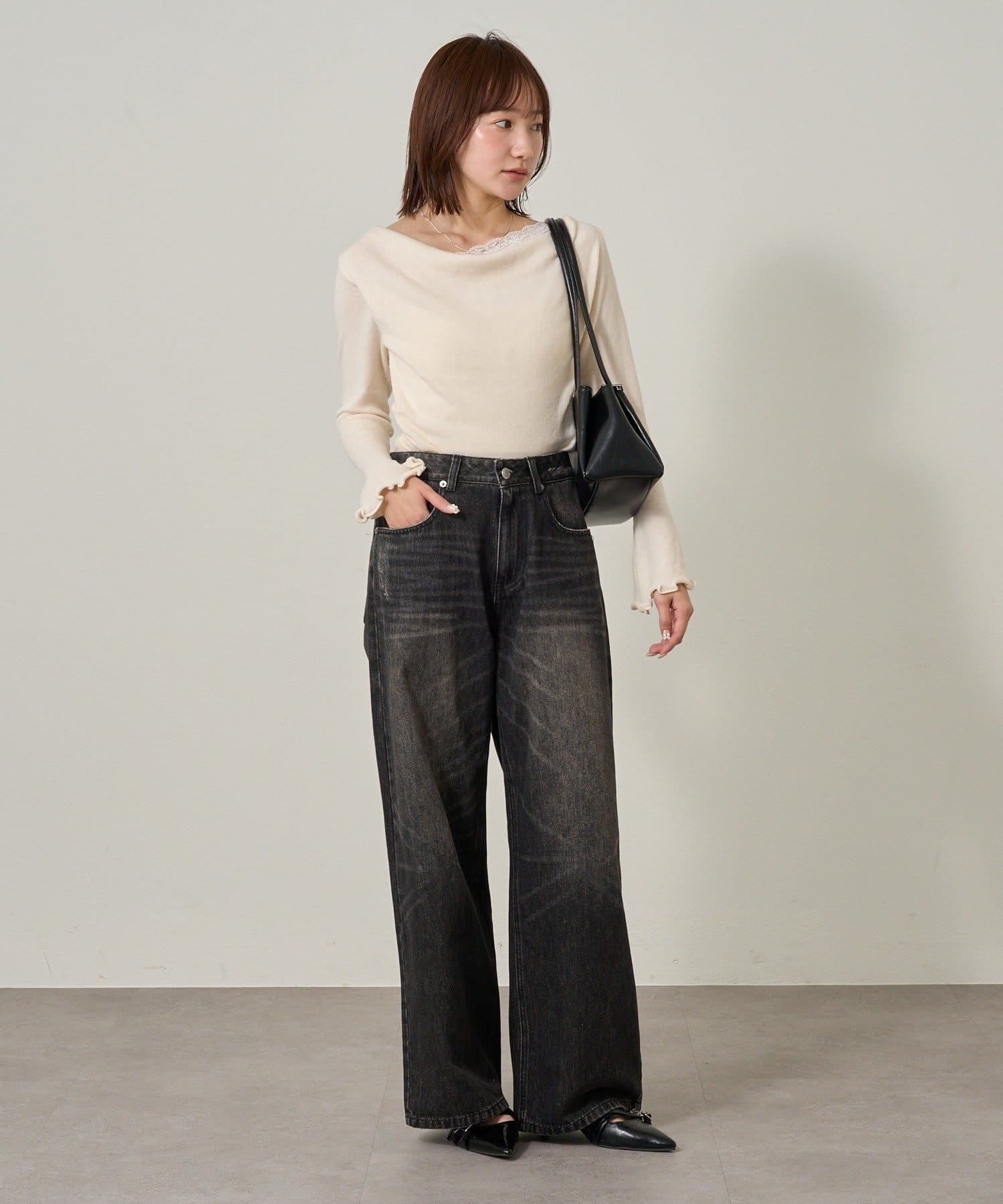 mline(エムライン) [mline]クラッシュワイドデニム