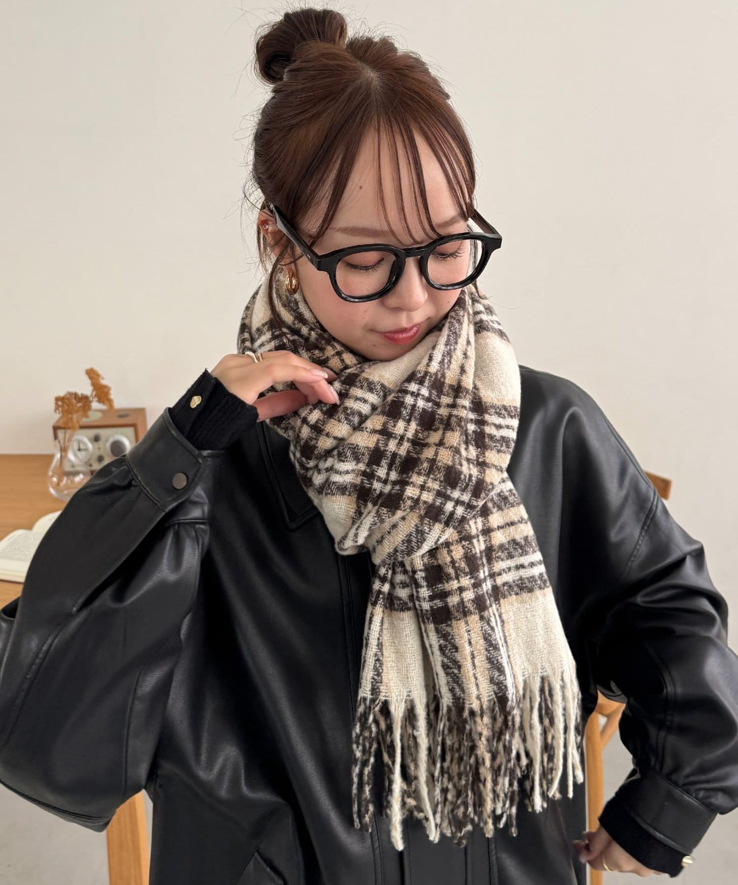 DISCOAT(ディスコート) 【ユニセックス】ループヤーン縮絨チェックマフラー