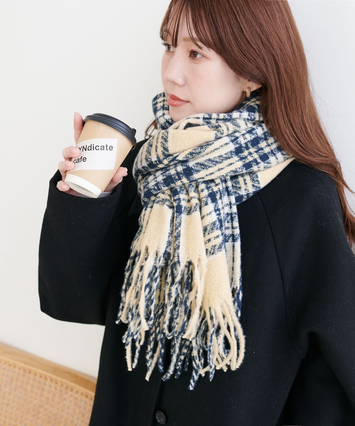 DISCOAT(ディスコート) 【ユニセックス】ループヤーン縮絨チェックマフラー