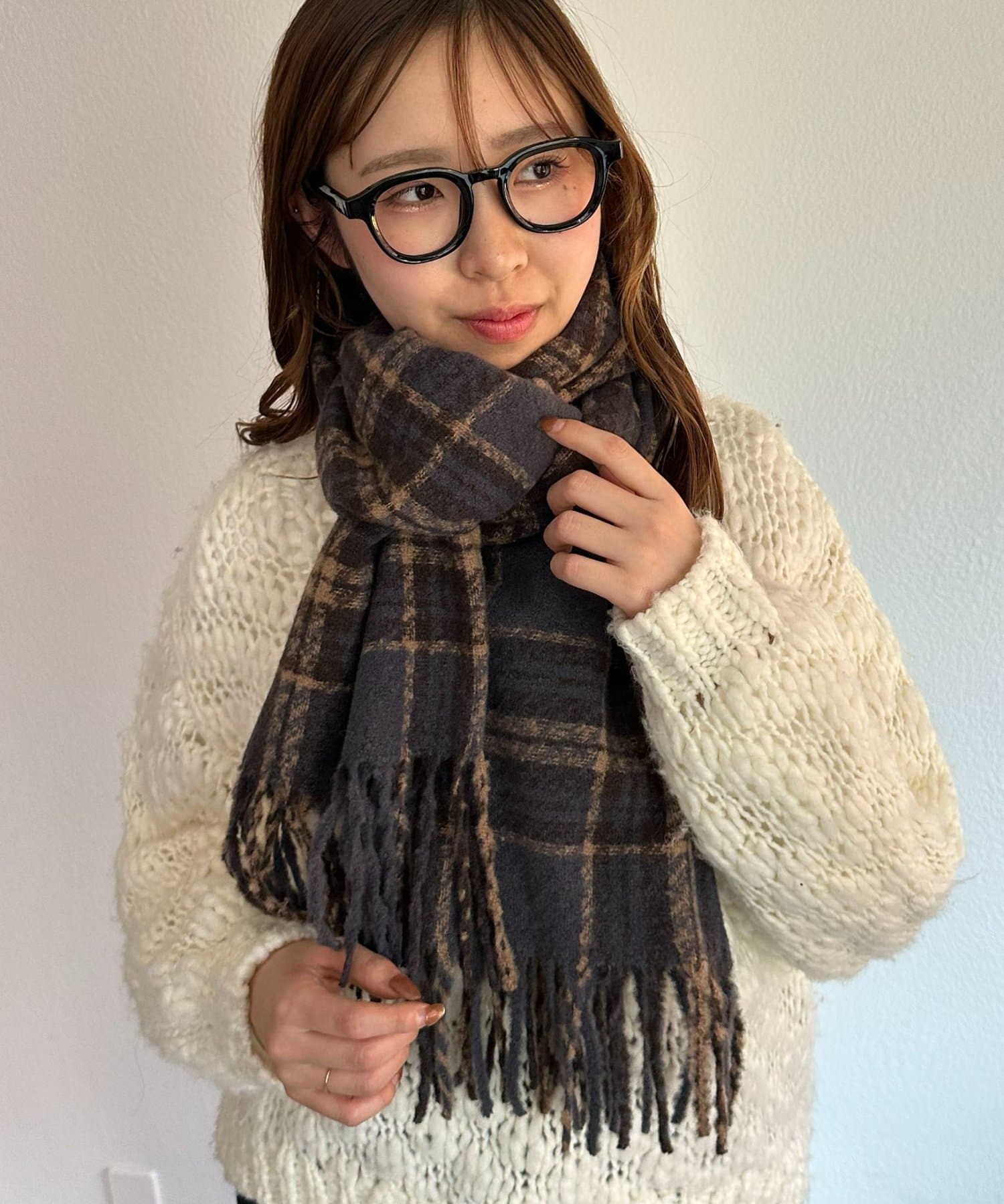 DISCOAT(ディスコート) 【ユニセックス】ループヤーン縮絨チェックマフラー