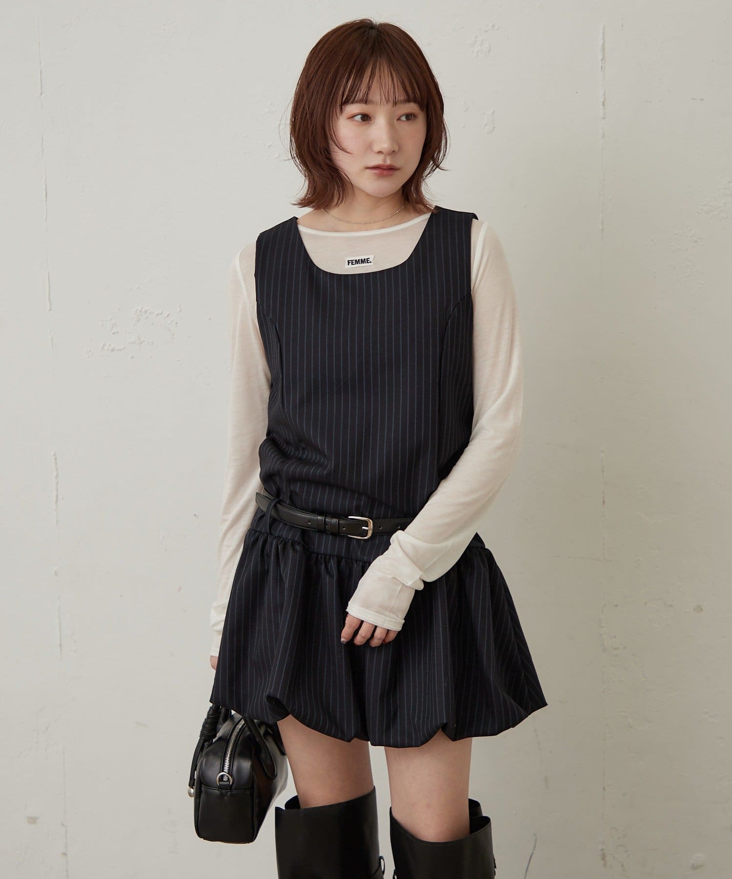 mline(エムライン) [mline]ストライプベルトワンピース