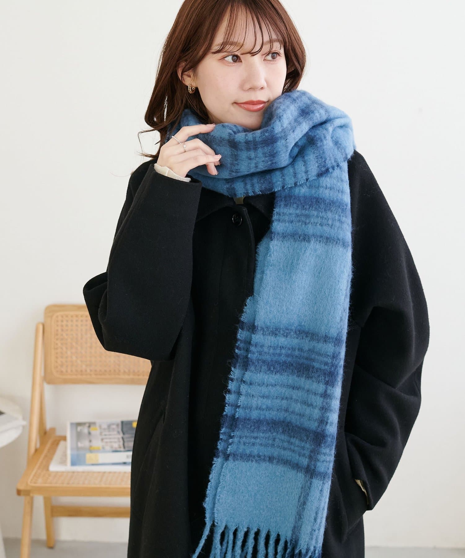 DISCOAT(ディスコート) 【ユニセックス】リング糸ボリュームチェックマフラー