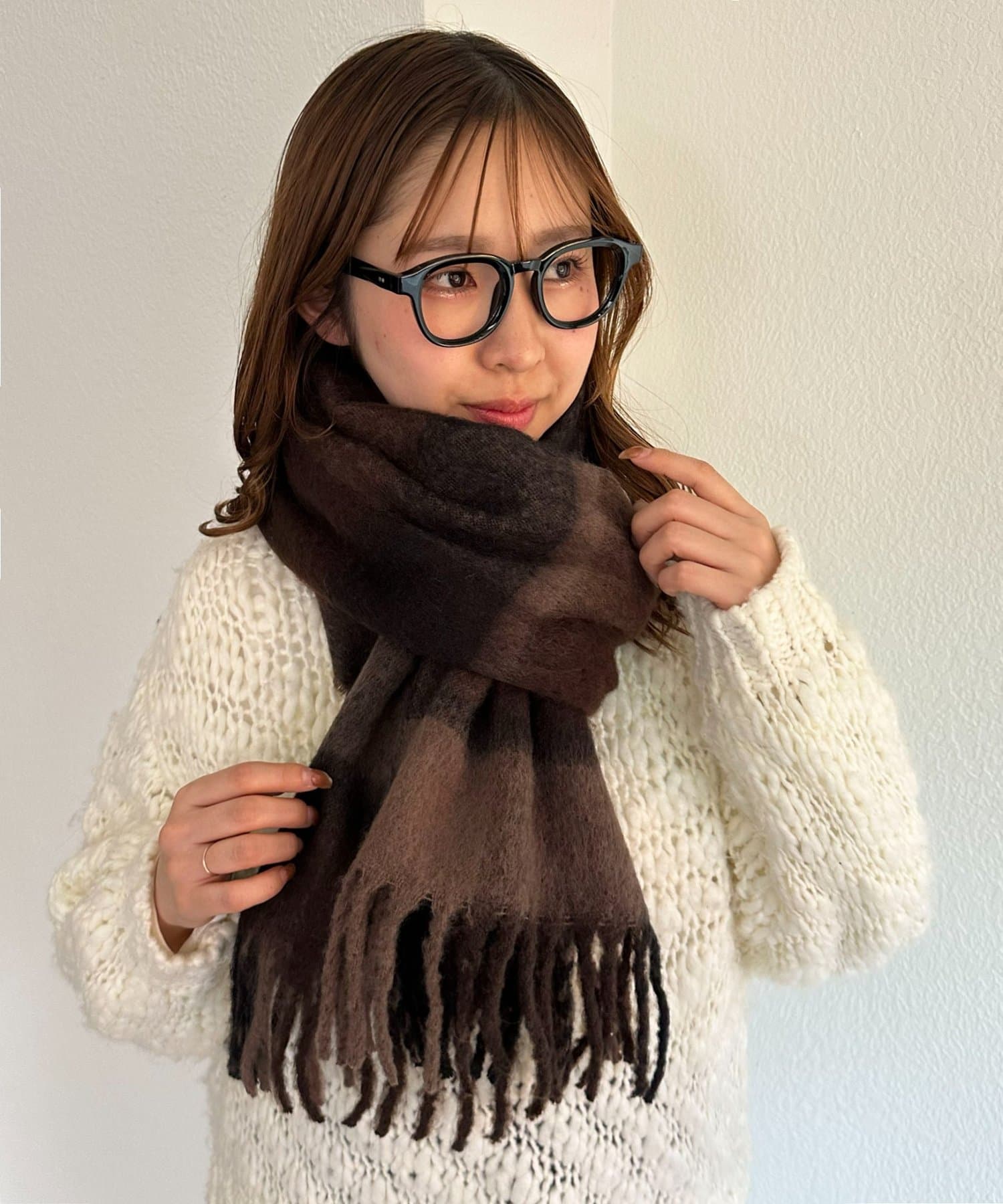 DISCOAT(ディスコート) 【ユニセックス】リング糸ボリュームチェックマフラー