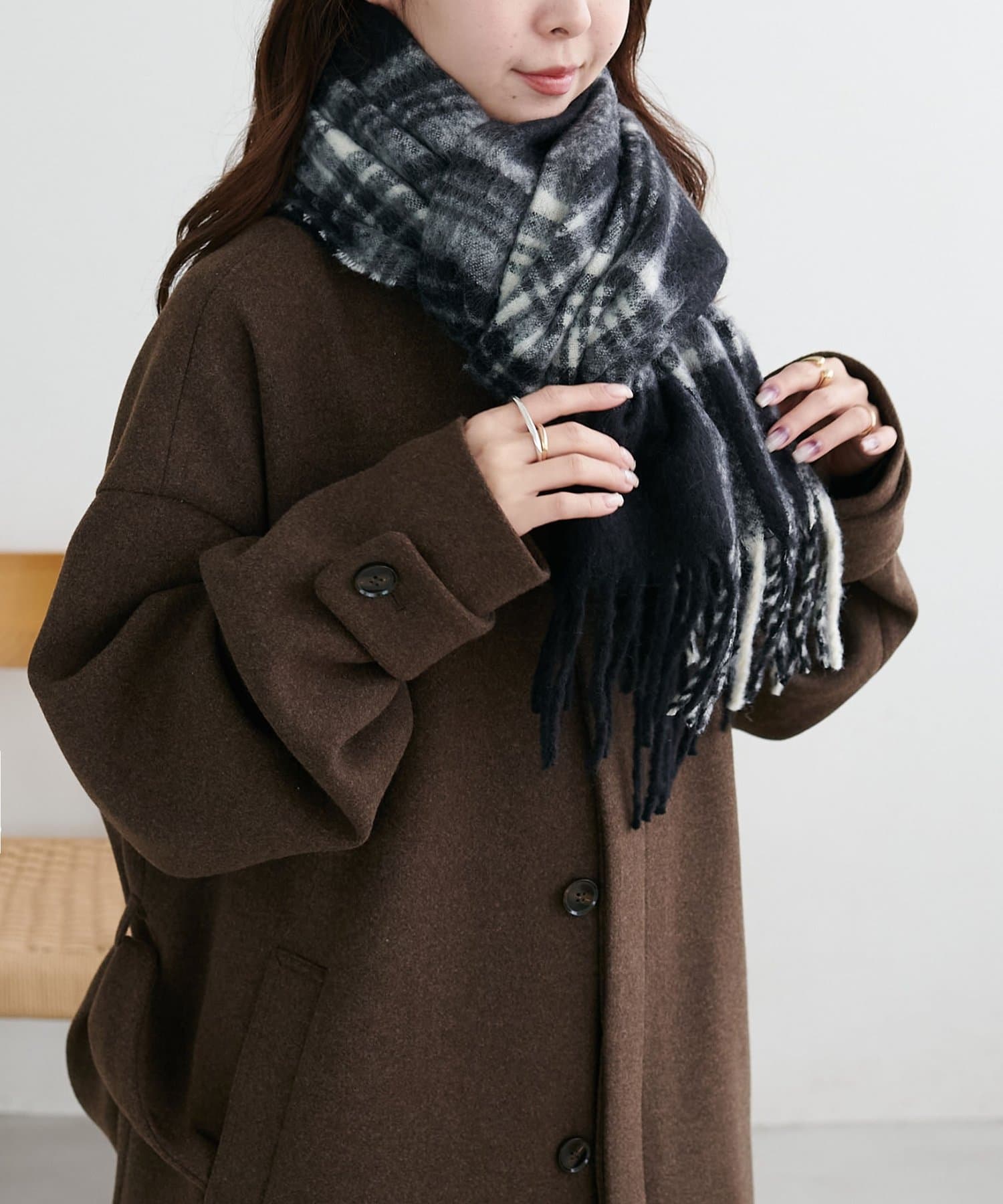 DISCOAT(ディスコート) 【ユニセックス】リング糸ボリュームチェックマフラー