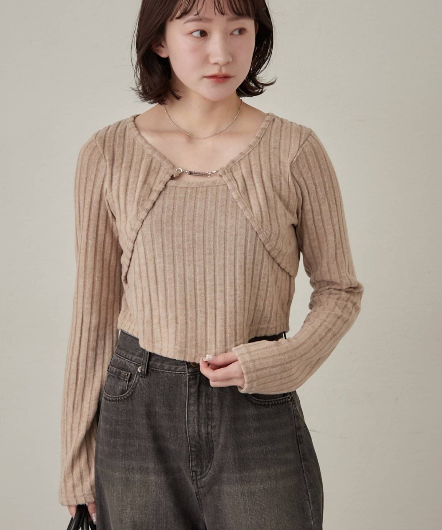 mline(エムライン) [mline]ロゴレイヤー ニットソー