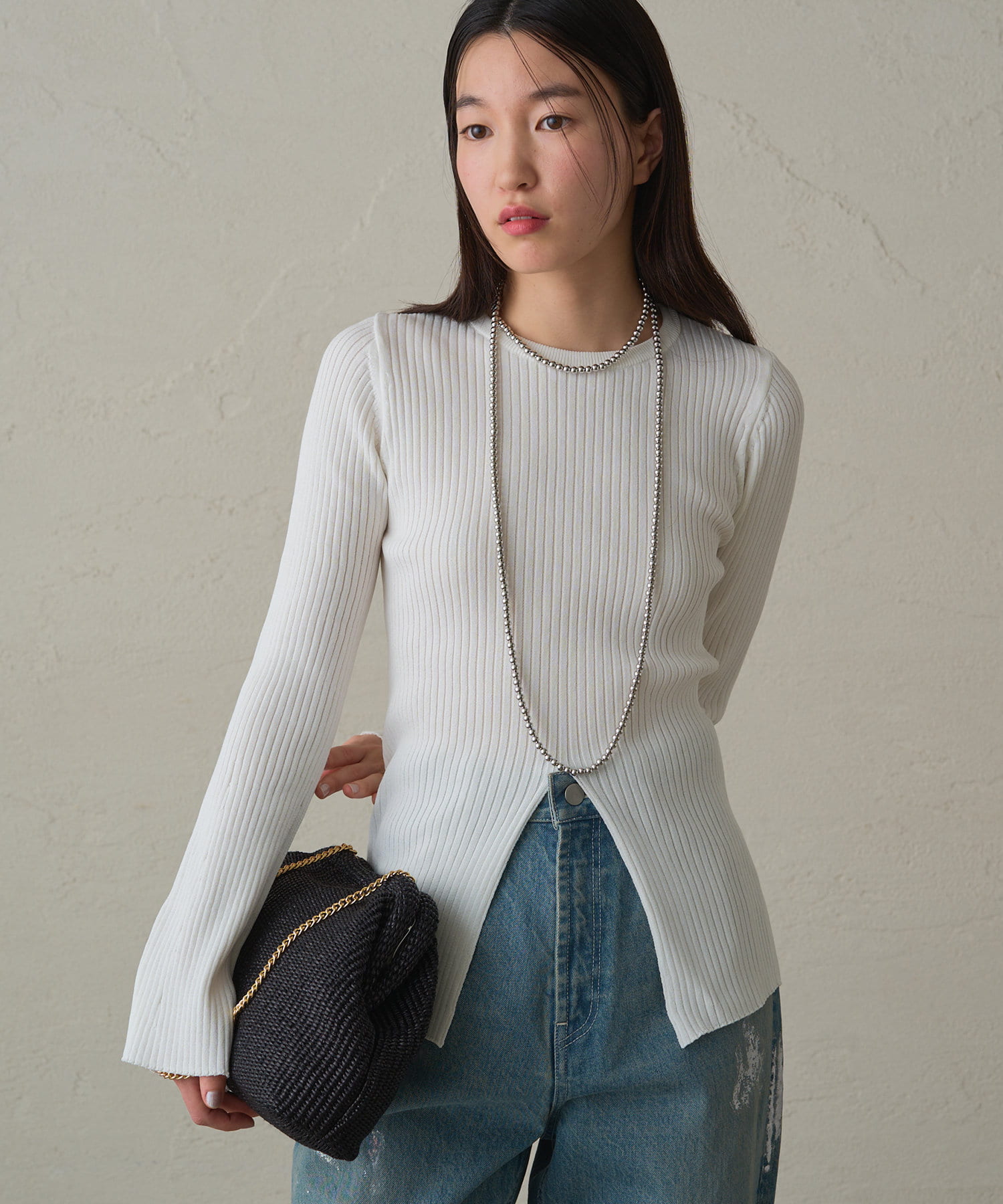 OUTLET(アウトレット) 【Loungedress】フロントスリットニット