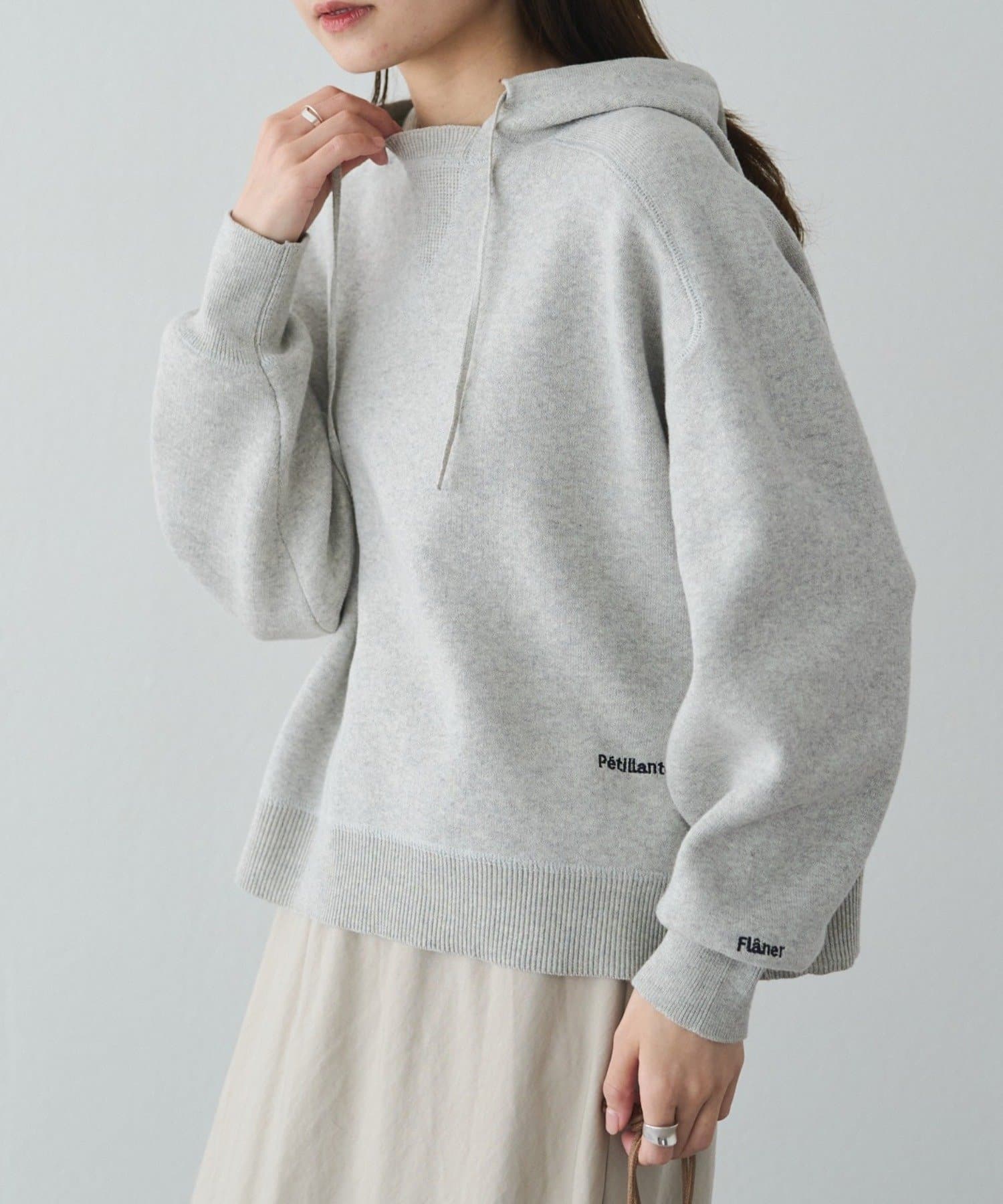 PUAL CE CIN(ピュアルセシン) スウェットライクダブルジャガードニットパーカー