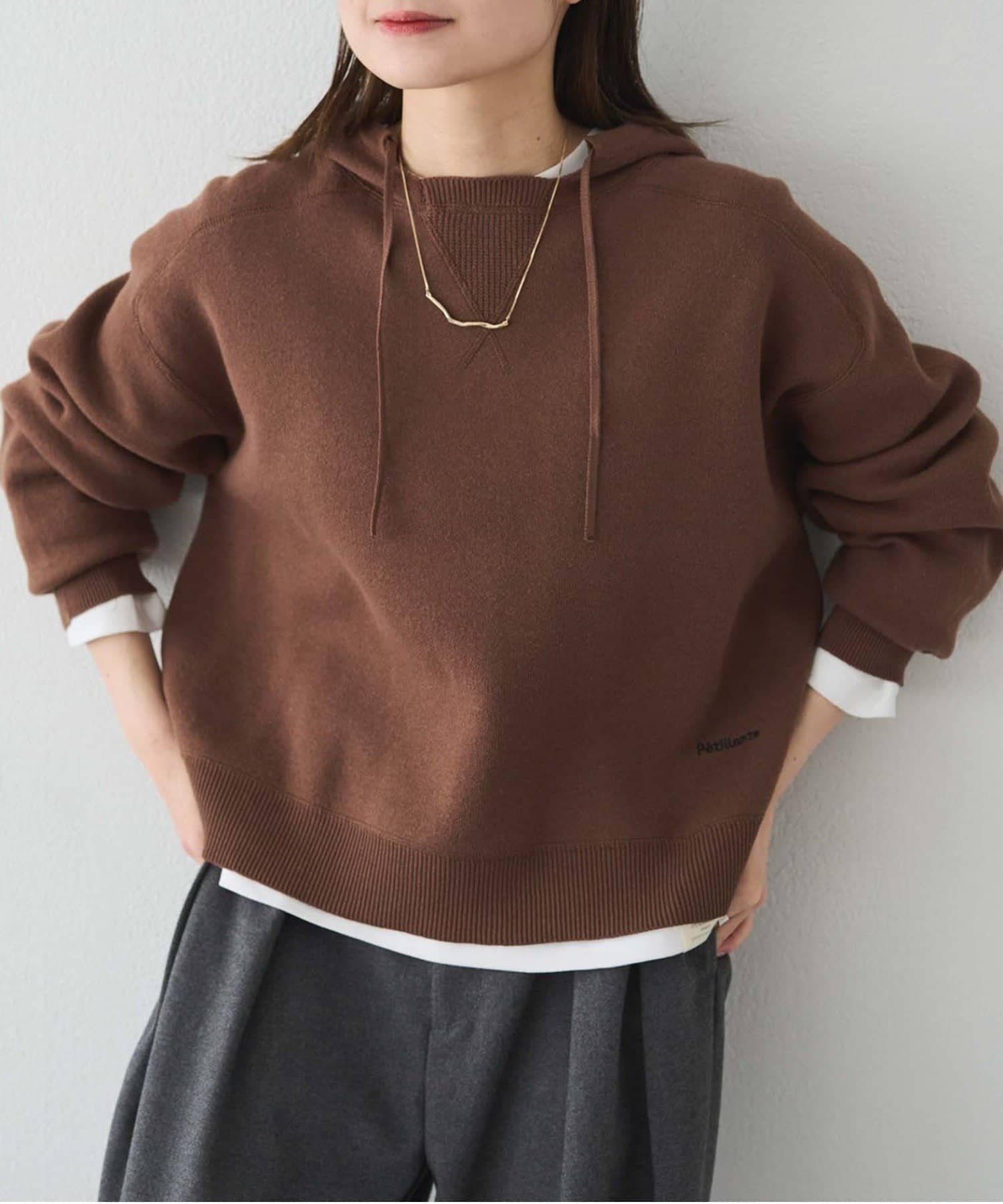PUAL CE CIN(ピュアルセシン) スウェットライクダブルジャガードニットパーカー