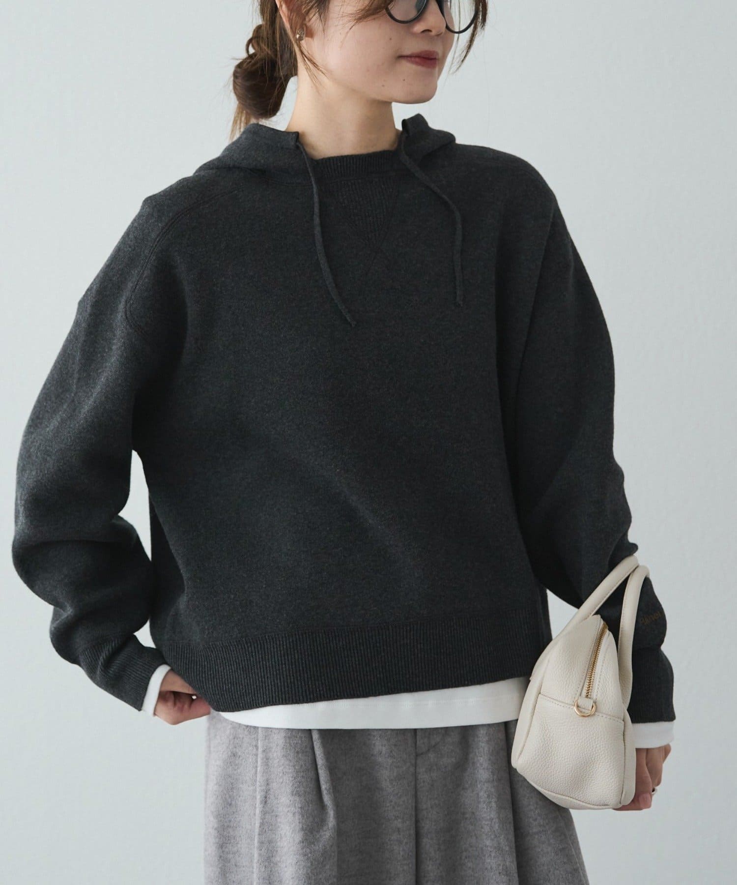 PUAL CE CIN(ピュアルセシン) スウェットライクダブルジャガードニットパーカー