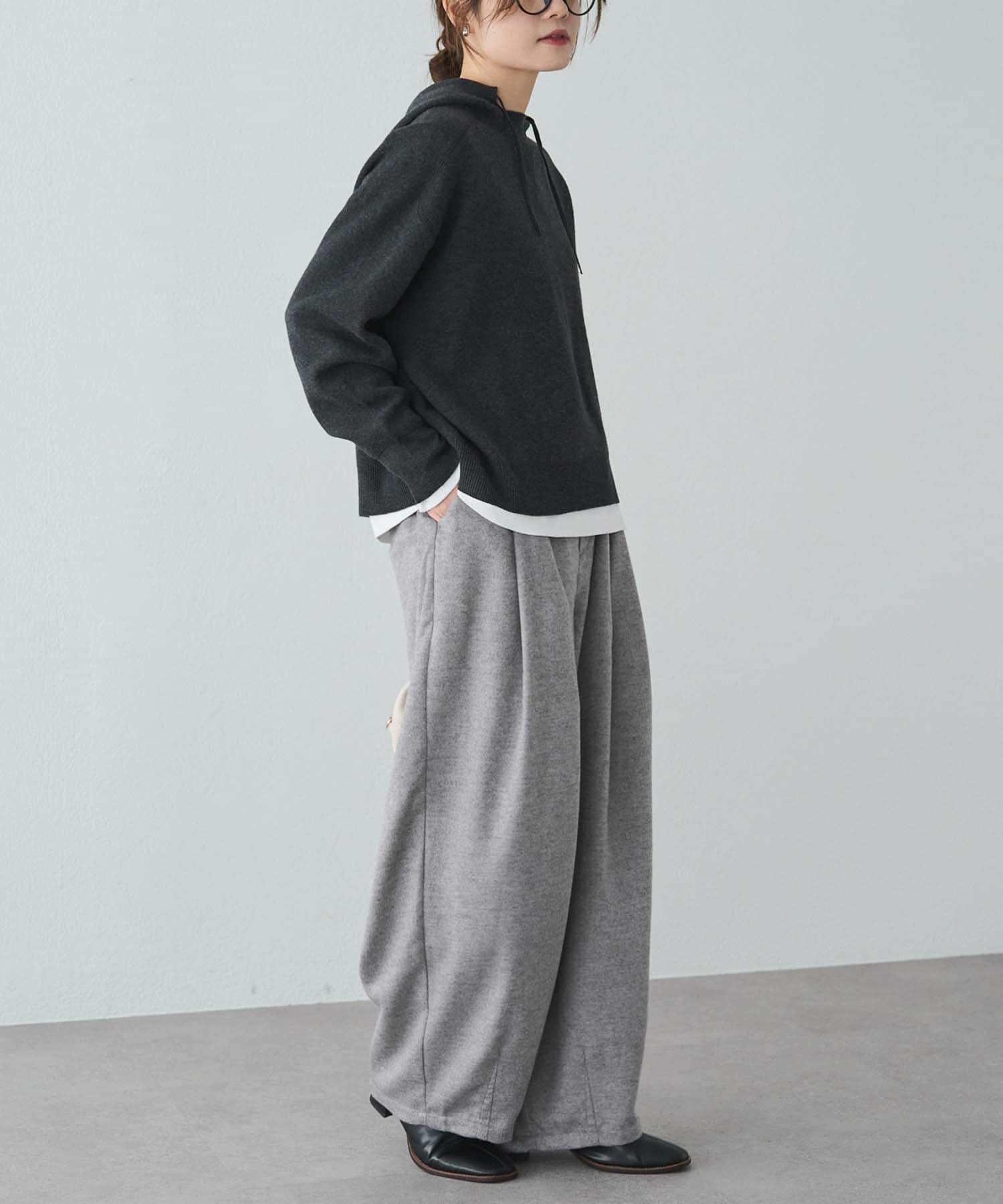 PUAL CE CIN(ピュアルセシン) スウェットライクダブルジャガードニットパーカー