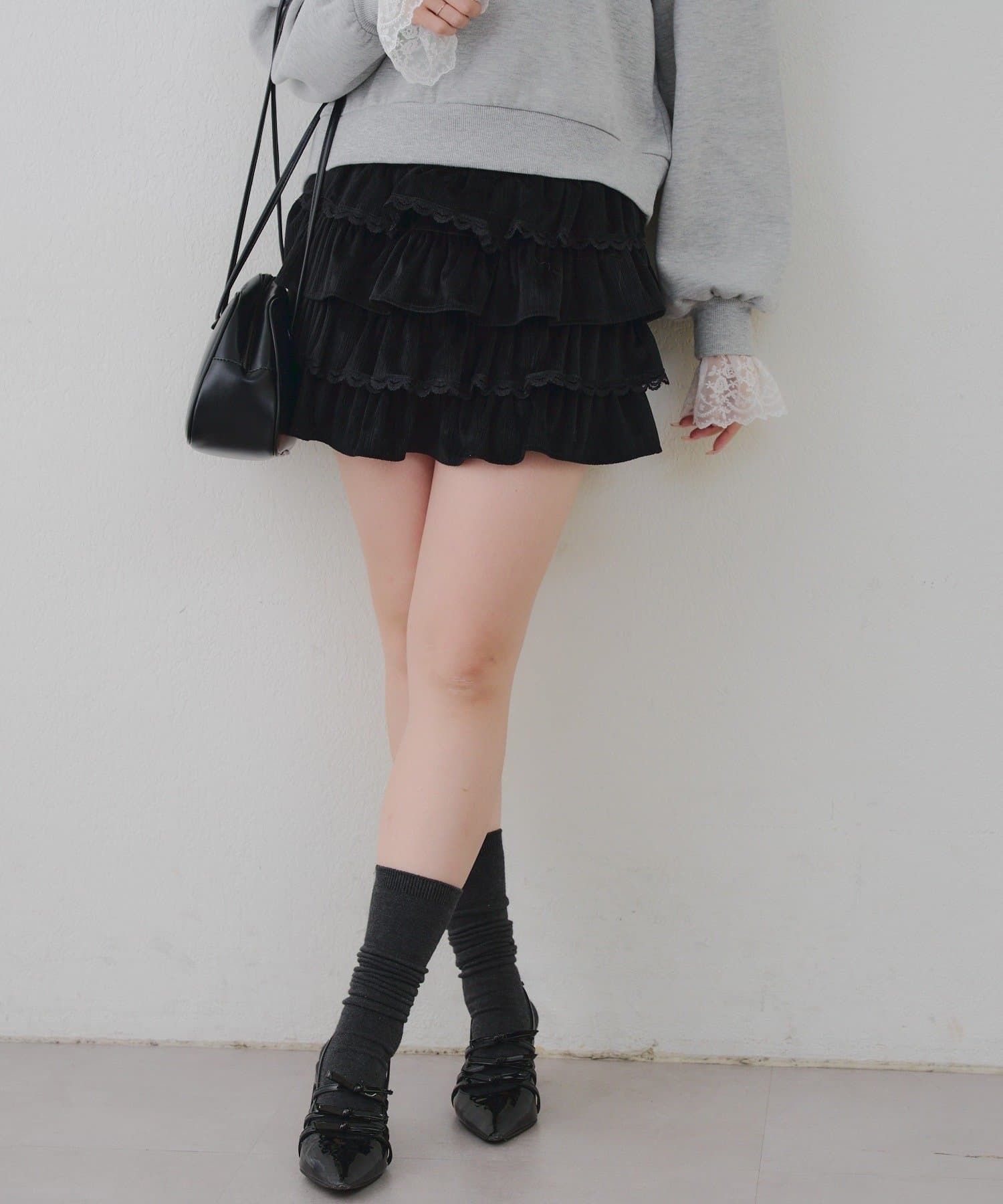 NICE CLAUP / OLIVE des OLIVE OUTLET(ナイスクラップ  / オリーブ デ オリーブ アウトレット) 【RMAF】レースフリルミニスカート