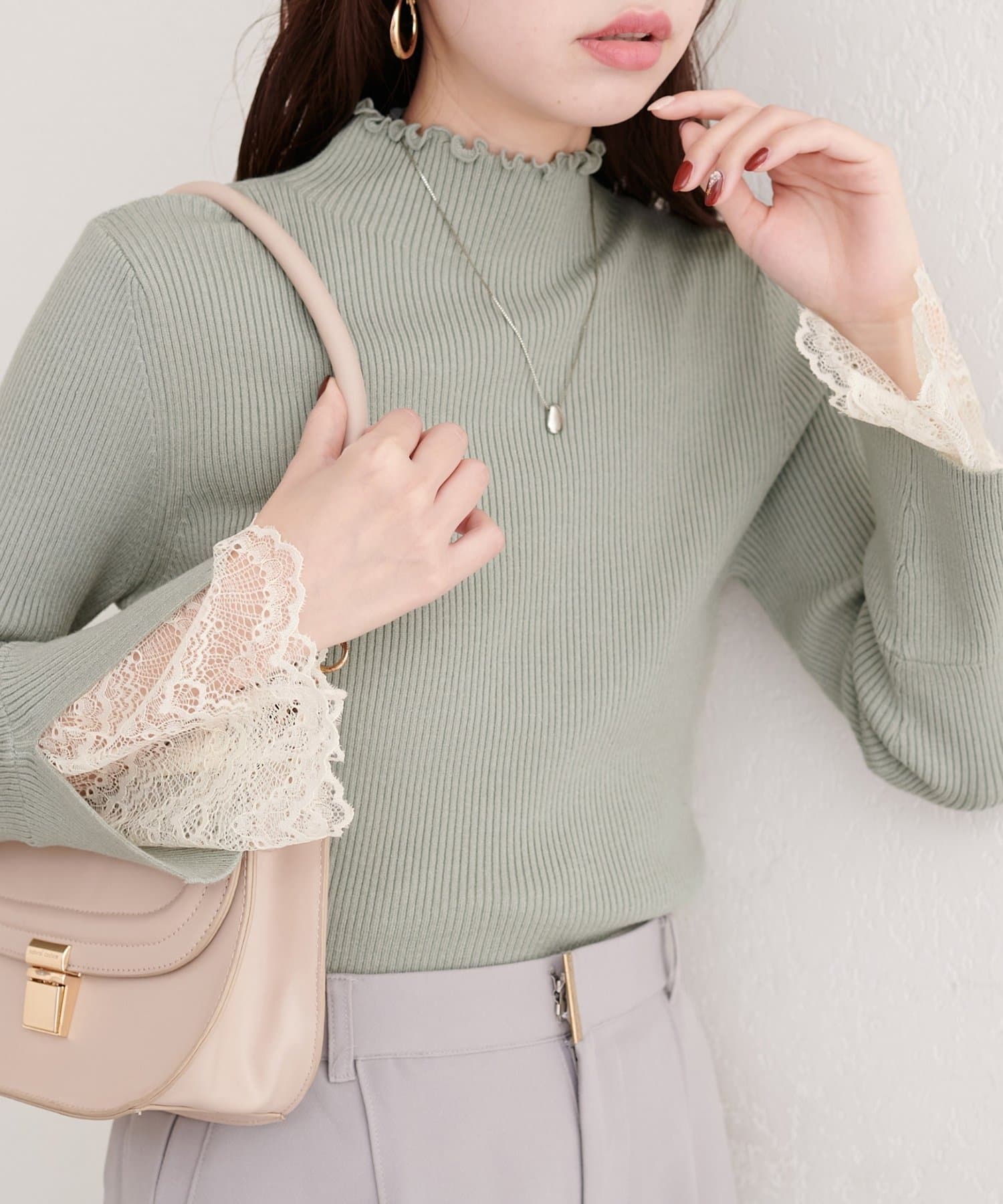 natural couture(ナチュラルクチュール) 袖口レースもちもちリブタートル