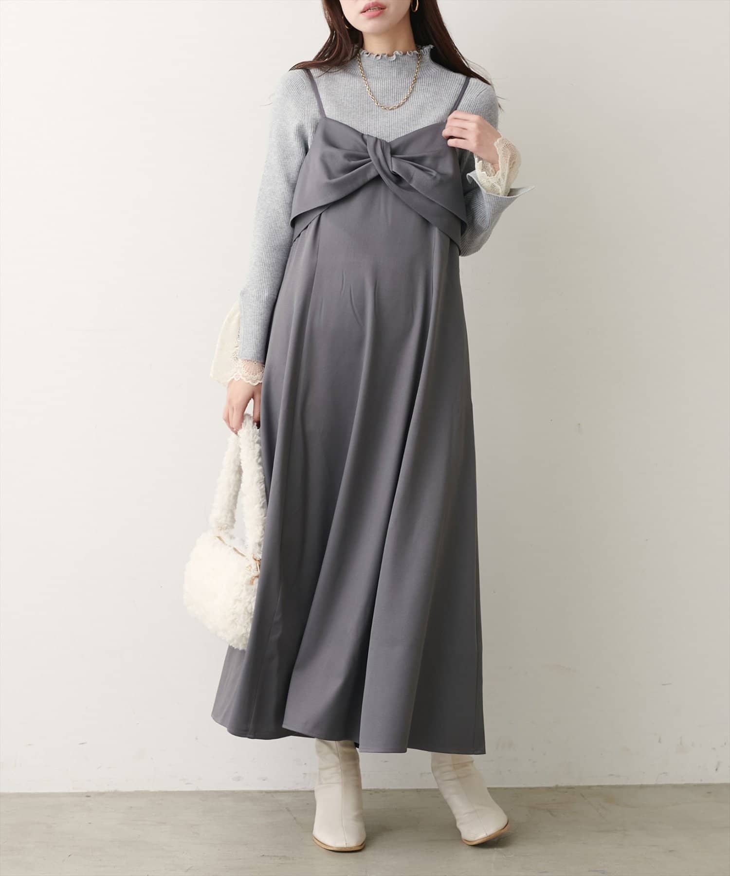 natural couture(ナチュラルクチュール) 袖口レースもちもちリブタートル