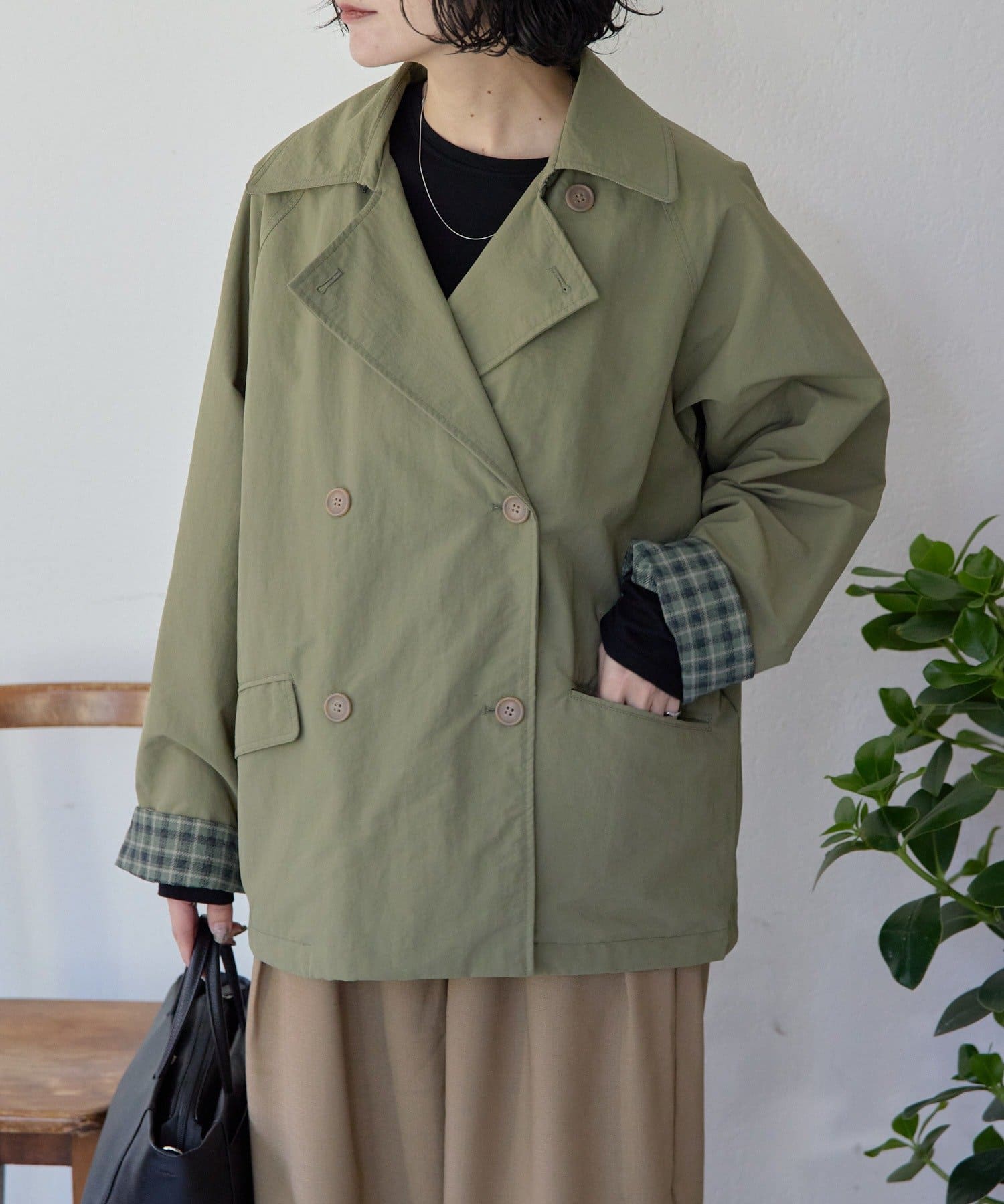 ear PAPILLONNER(イア パピヨネ) 《撥水/2way》sampo×earコラボリバーシブルハーフコート