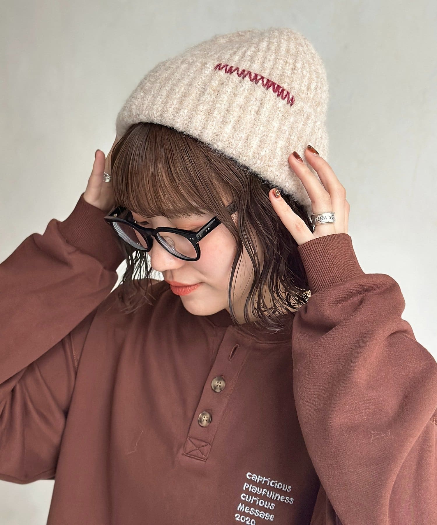 CPCM(シーピーシーエム) 配色ステッチニット帽