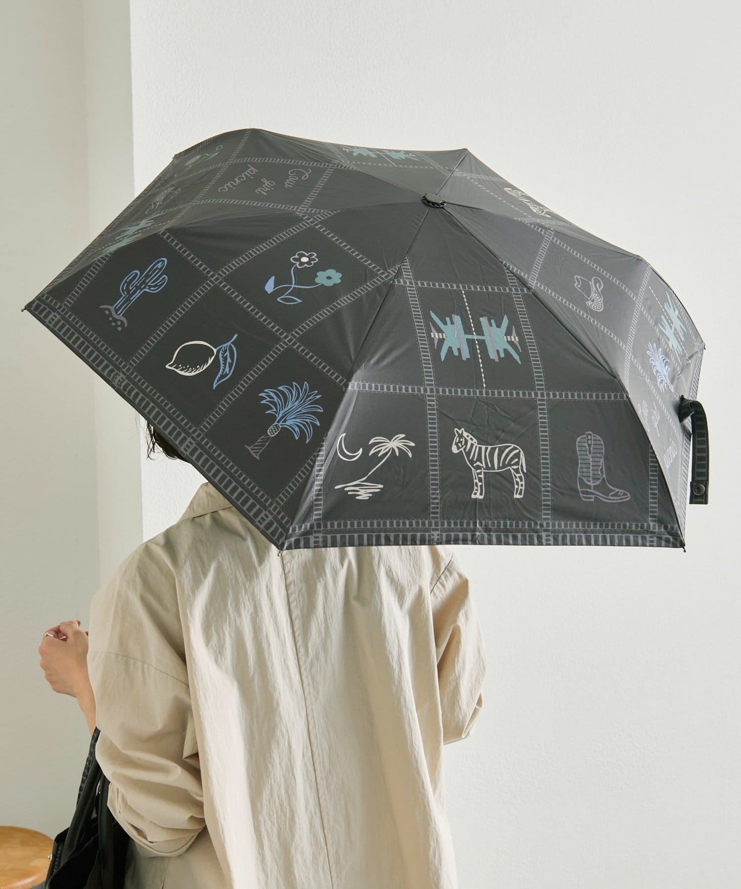 ear PAPILLONNER(イア パピヨネ) SUM1 STYLEパッチワーク風/晴雨兼用折りたたみ傘《遮光＆紫外線カット率99％/遮熱効果あり》