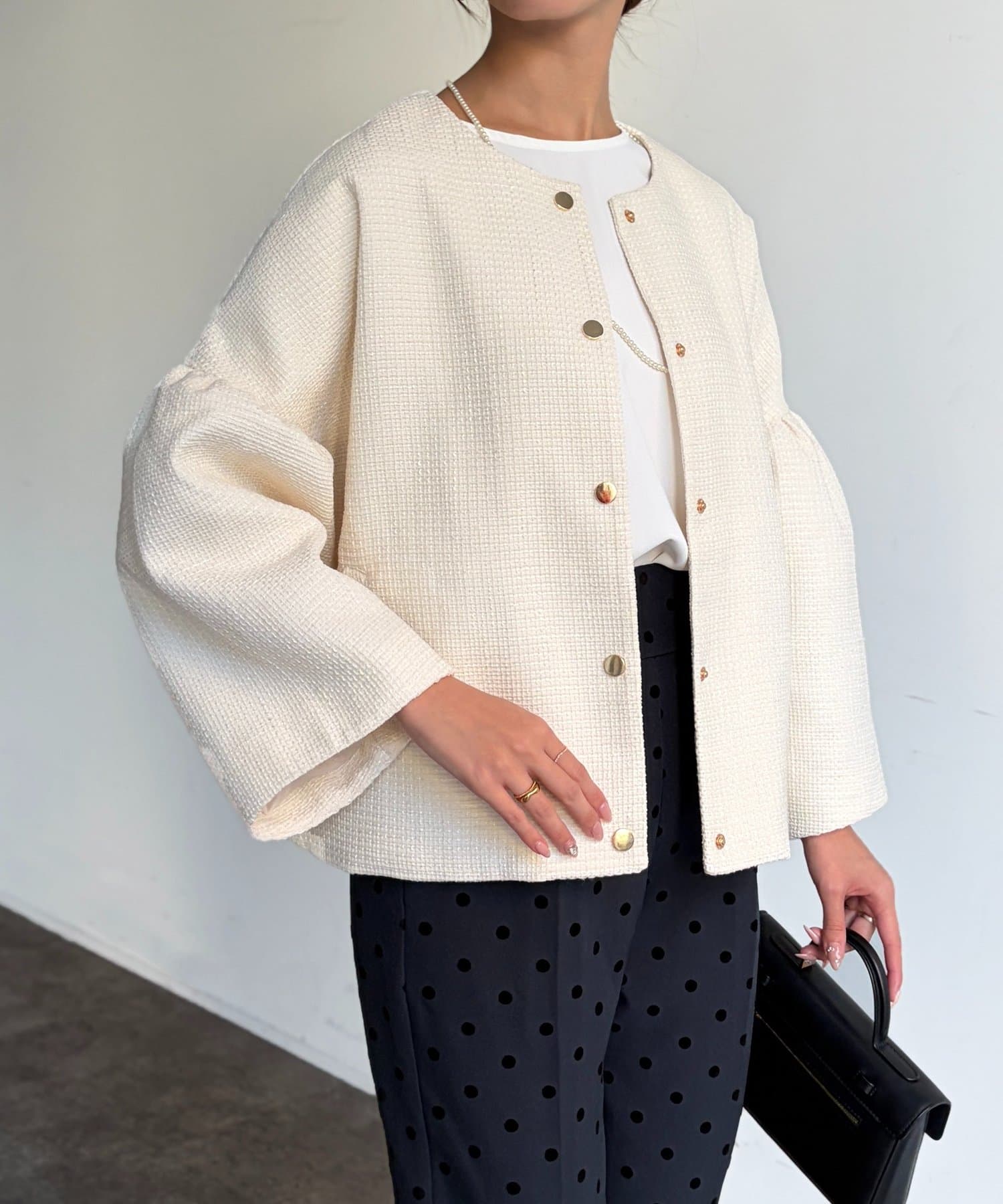 Chez toi(シェトワ) 【セレモニー対応可】袖フレアツイードジャケット