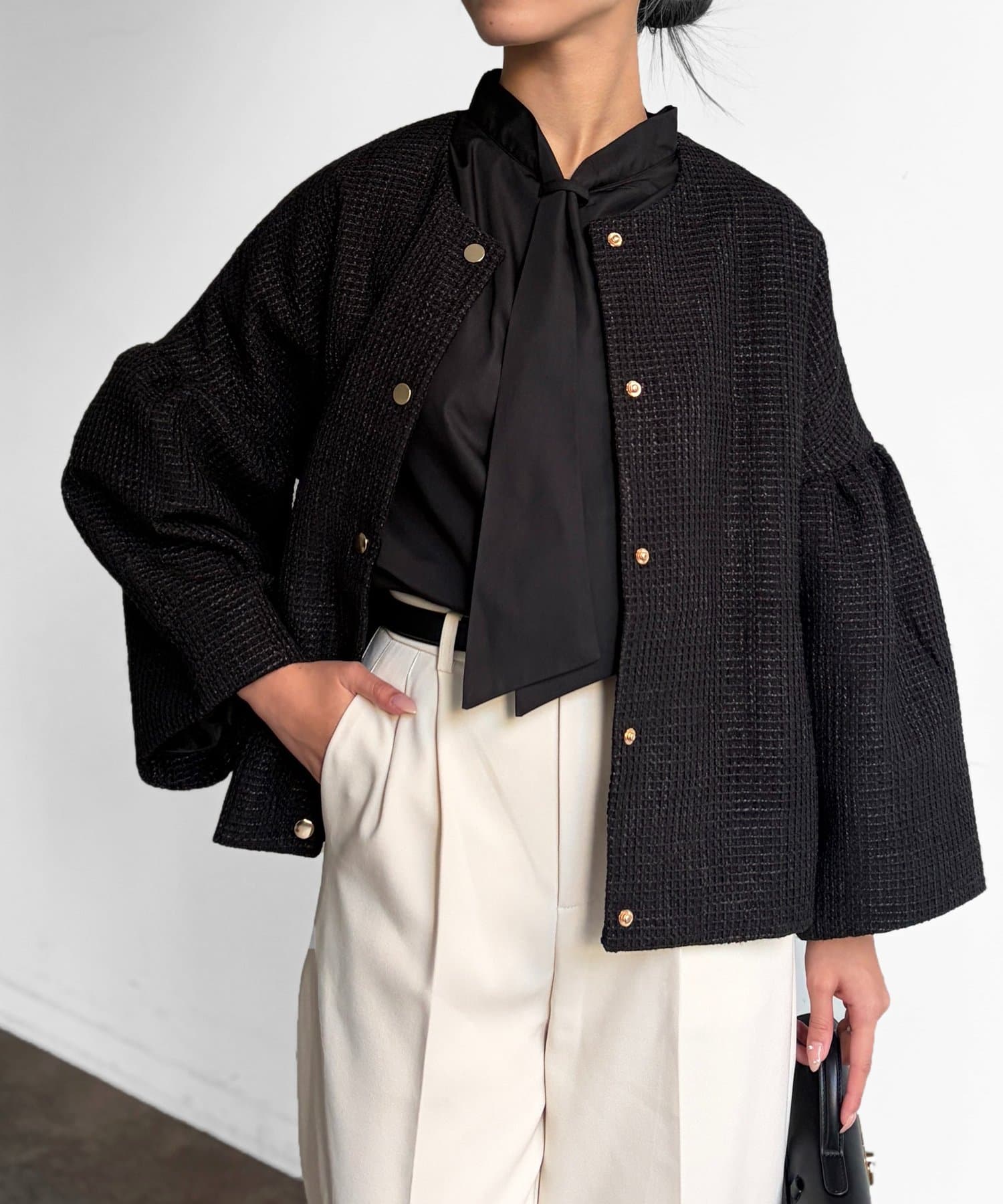 Chez toi(シェトワ) 【セレモニー対応可】袖フレアツイードジャケット