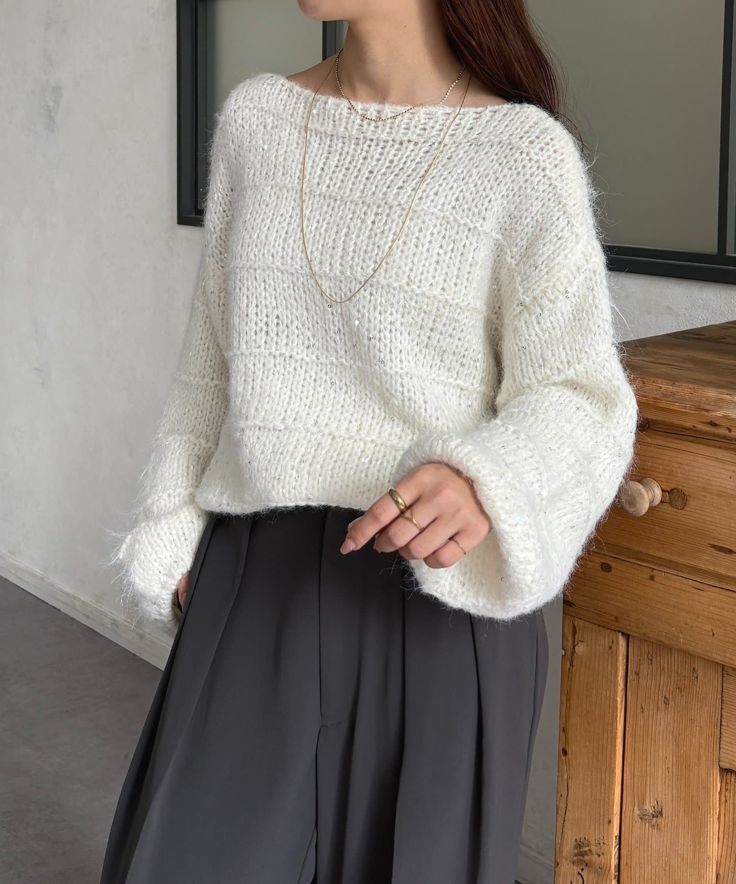 Thevon.(ゼヴォン) スパンコールMIXローゲージニット