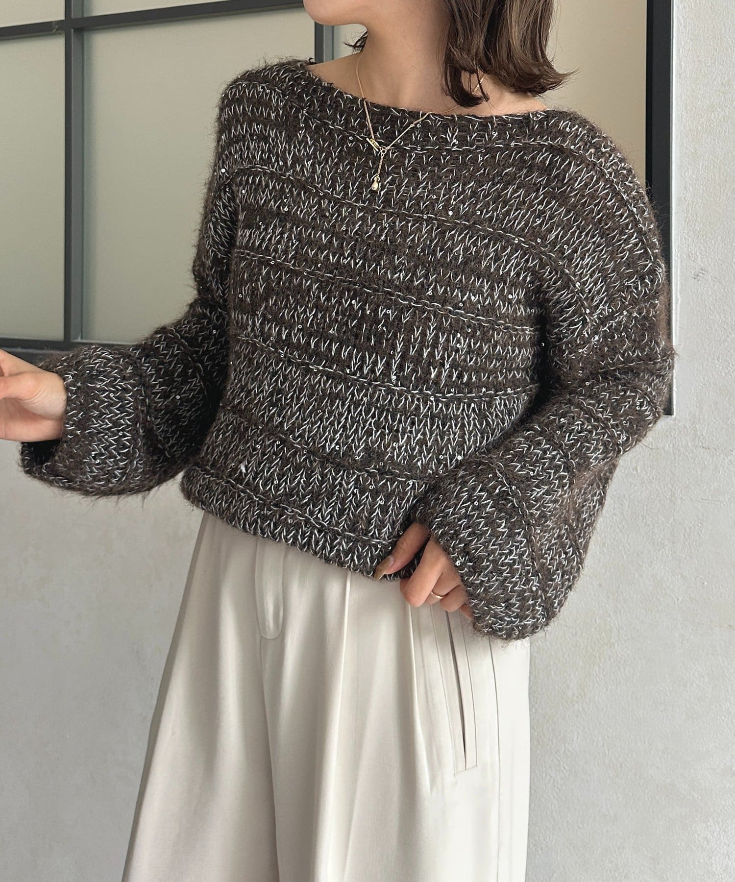 Thevon.(ゼヴォン) スパンコールMIXローゲージニット