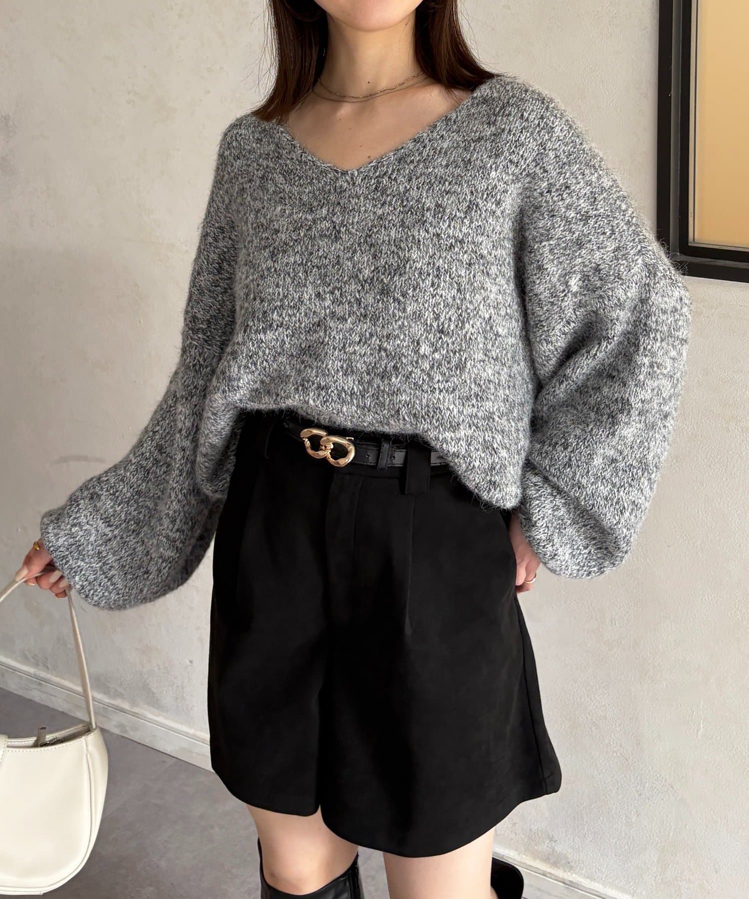 Thevon.(ゼヴォン) VネックMIXショートニット