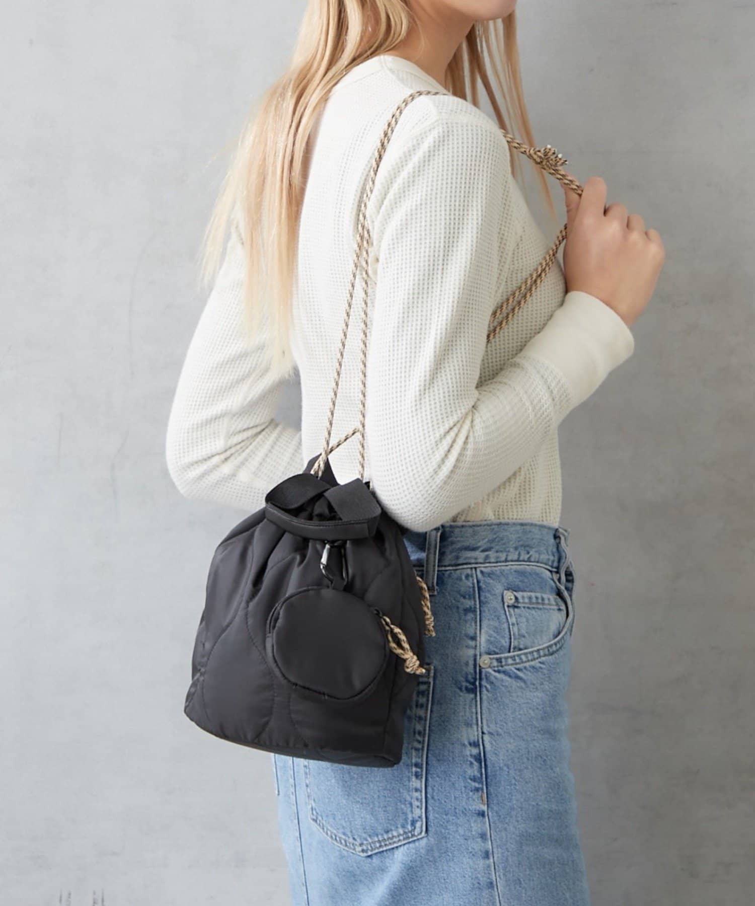 BIRTHDAY BAR(バースデイバー) ナイロンキルト2WAY巾着バッグ　ミニポーチ付き