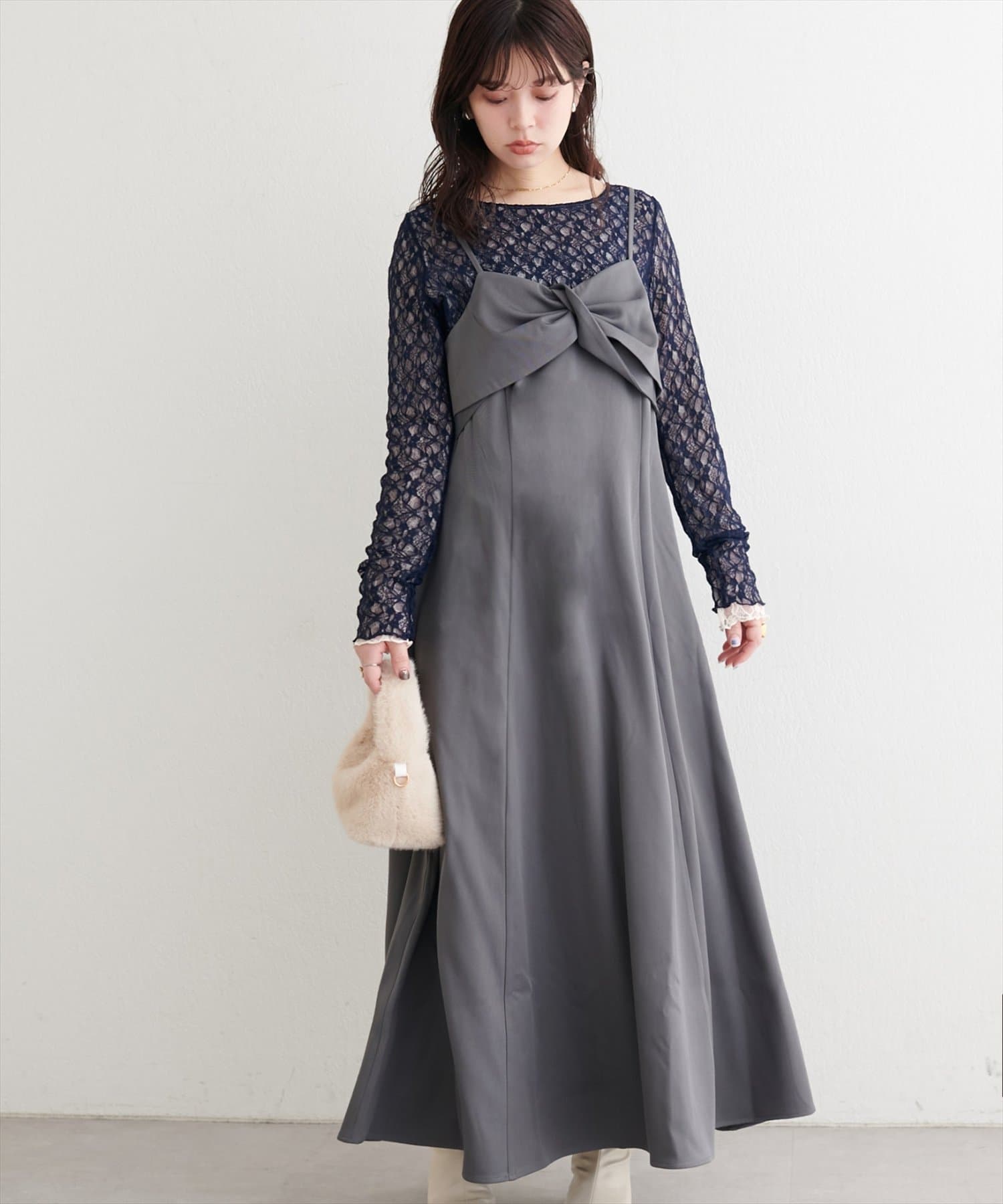 natural couture(ナチュラルクチュール) 〈osono〉ねじりリボンキャミワンピース