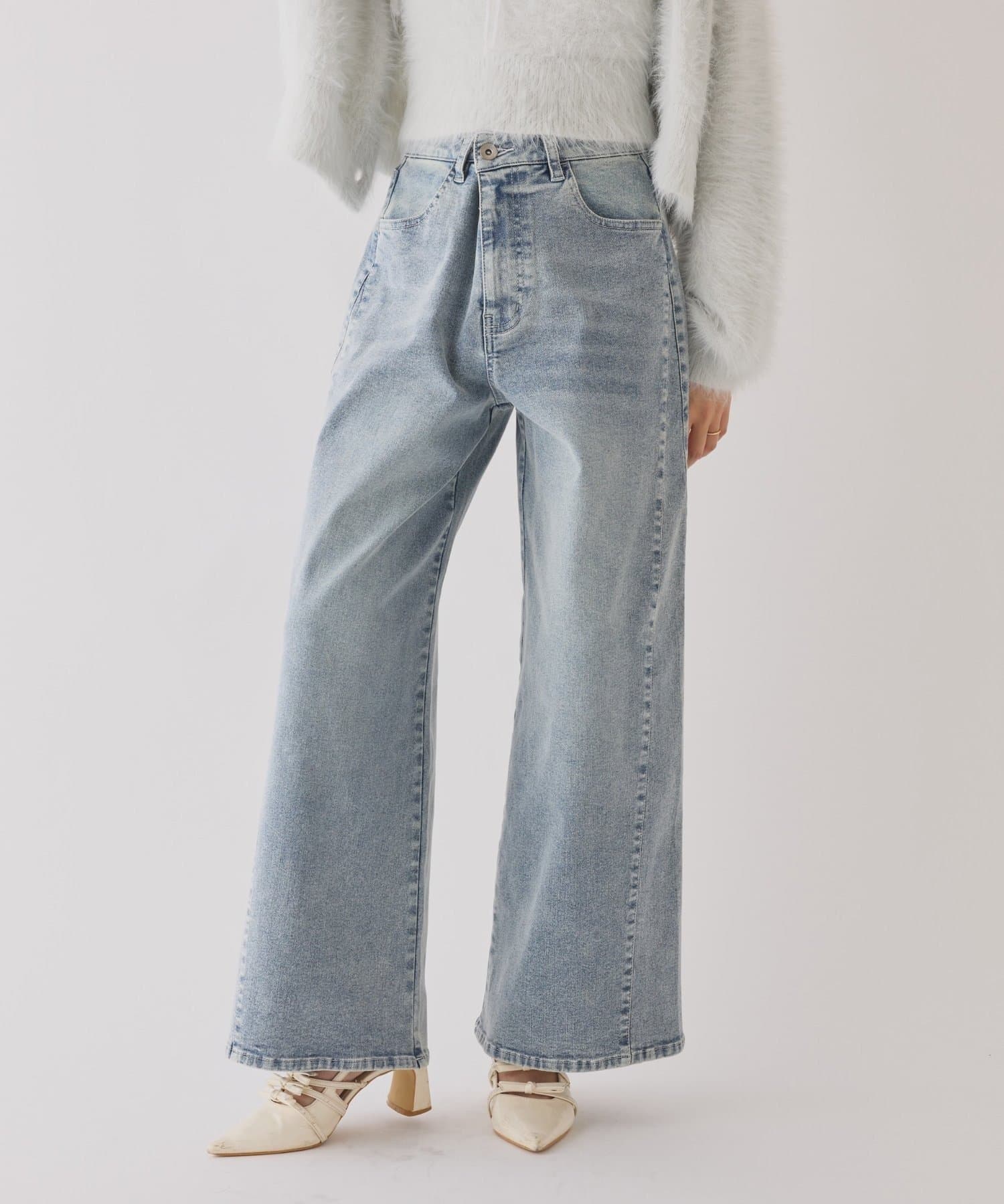 NICE CLAUP / OLIVE des OLIVE OUTLET(ナイスクラップ  / オリーブ デ オリーブ アウトレット) 【one after another】ウェスト調節ワイドデニム