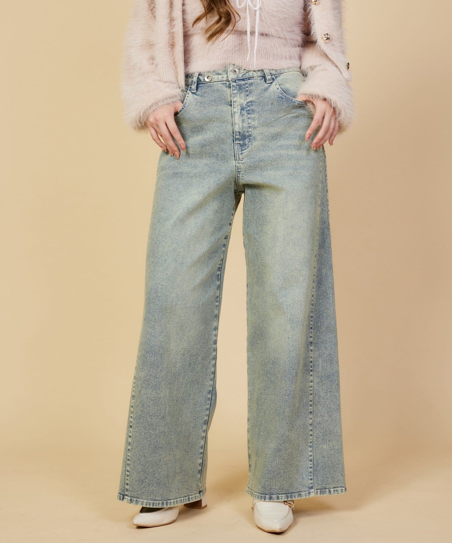 NICE CLAUP / OLIVE des OLIVE OUTLET(ナイスクラップ  / オリーブ デ オリーブ アウトレット) 【one after another】ウェスト調節ワイドデニム