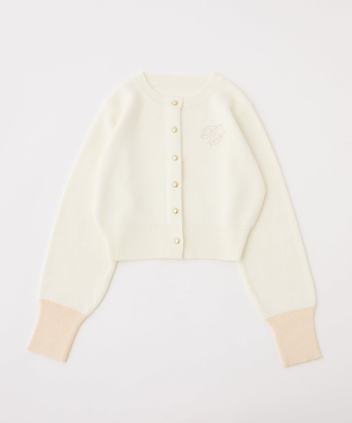 one after another NICE CLAUP(ワンアフターアナザー ナイスクラップ) 配色袖刺繍入りカーデ