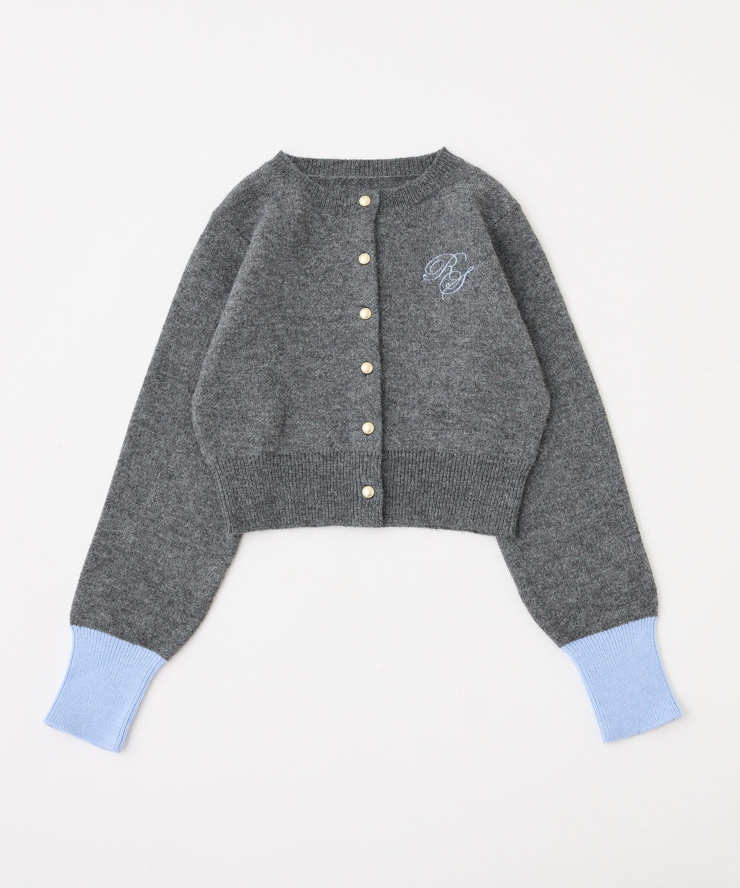 one after another NICE CLAUP(ワンアフターアナザー ナイスクラップ) 配色袖刺繍入りカーデ