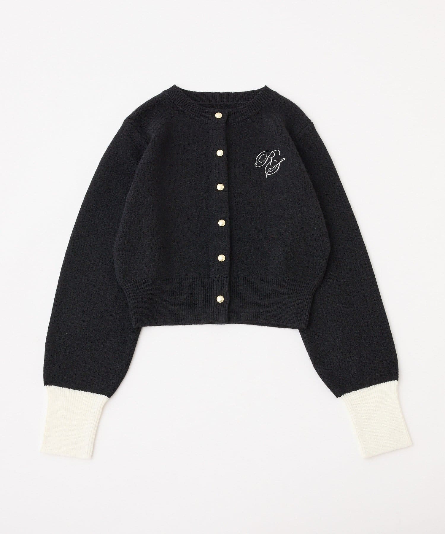 one after another NICE CLAUP(ワンアフターアナザー ナイスクラップ) 配色袖刺繍入りカーデ