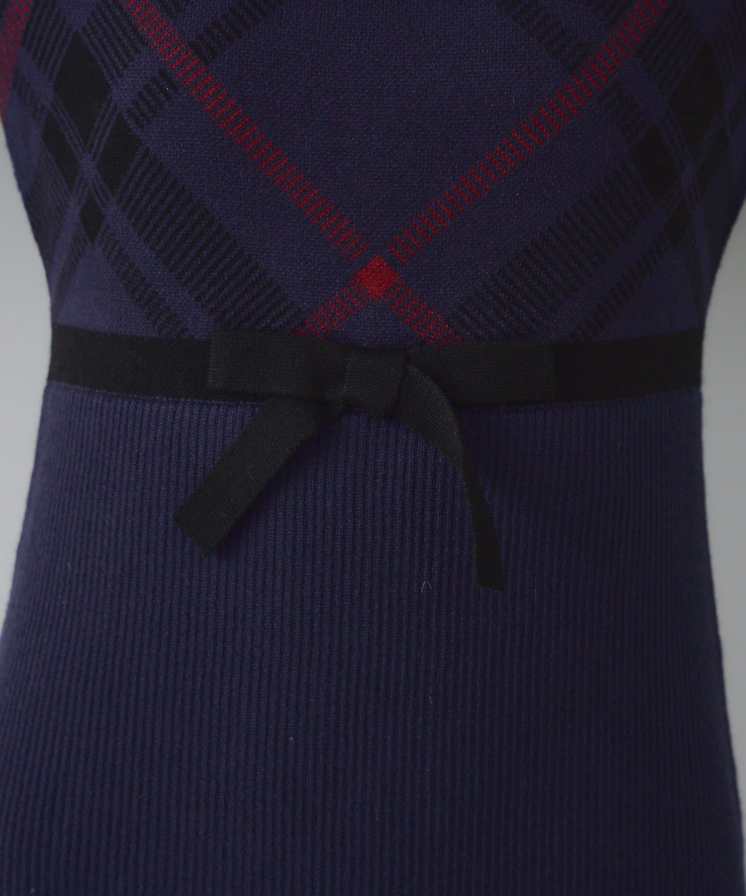 NICE CLAUP / OLIVE des OLIVE OUTLET(ナイスクラップ  / オリーブ デ オリーブ アウトレット) 【RMAF】チェック切替ニットミニワンピ