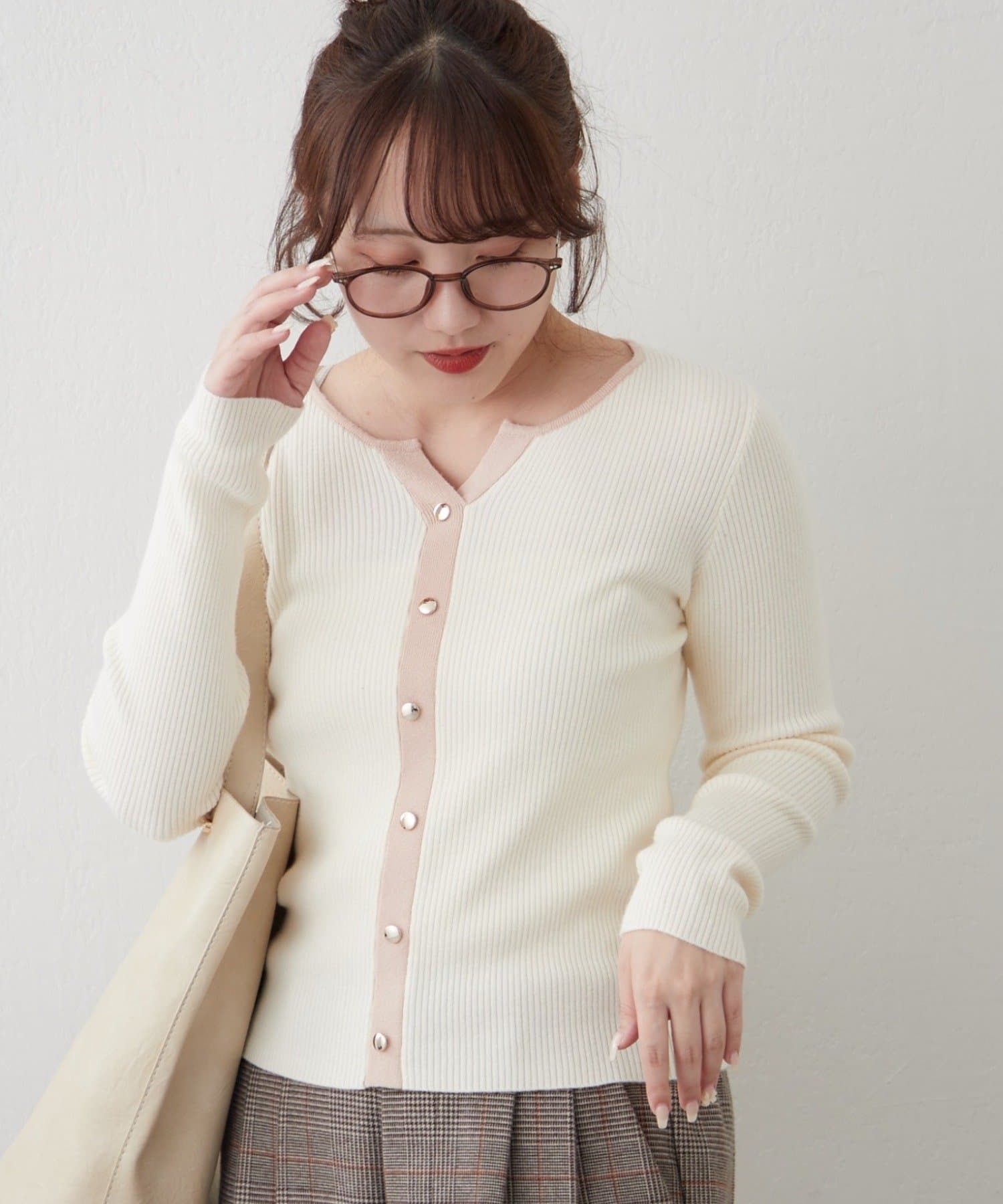 Remind me and forever(リマインドミーアンドフォーエバー) キーネックカーデライクリブプルオーバー