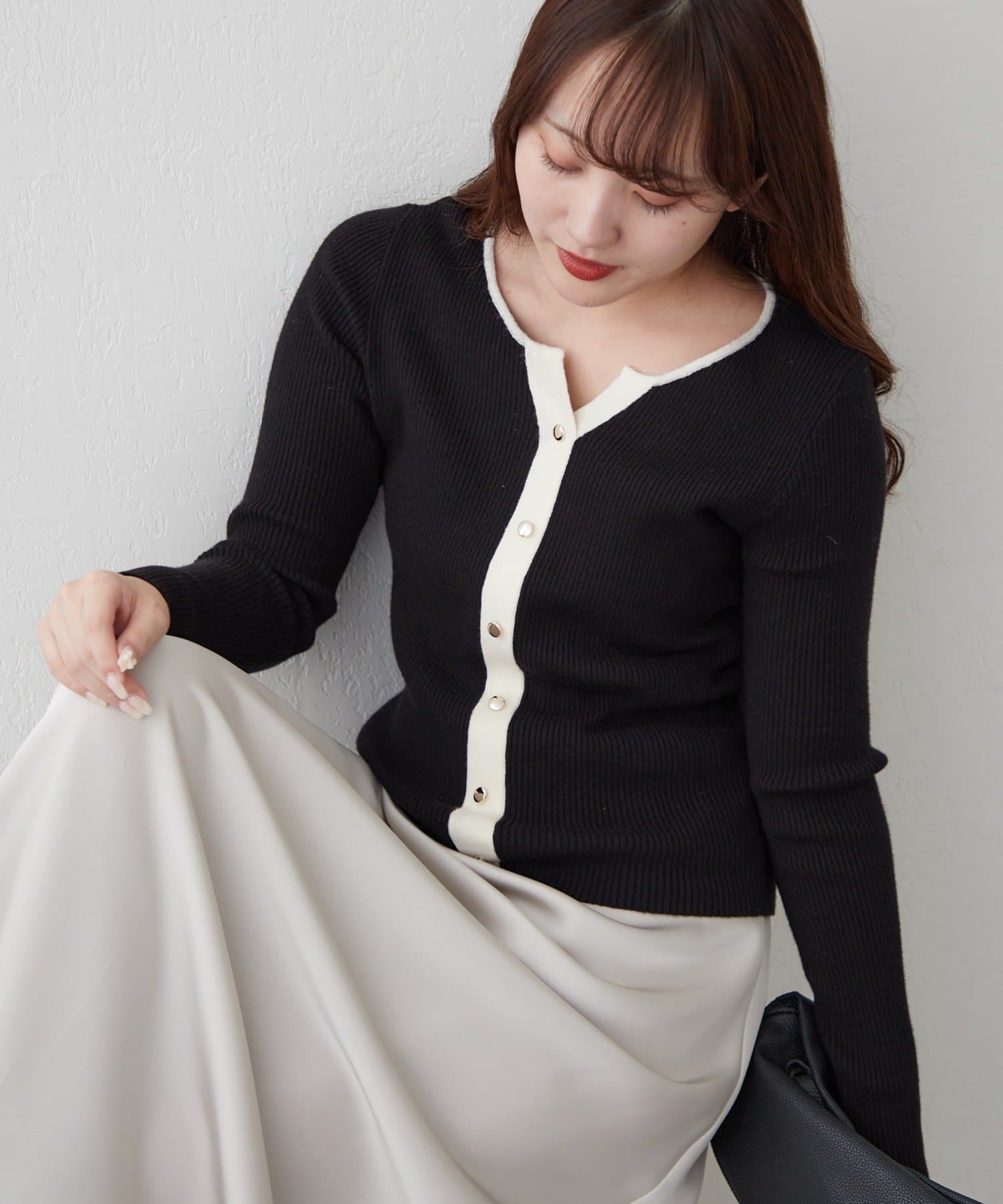 Remind me and forever(リマインドミーアンドフォーエバー) キーネックカーデライクリブプルオーバー