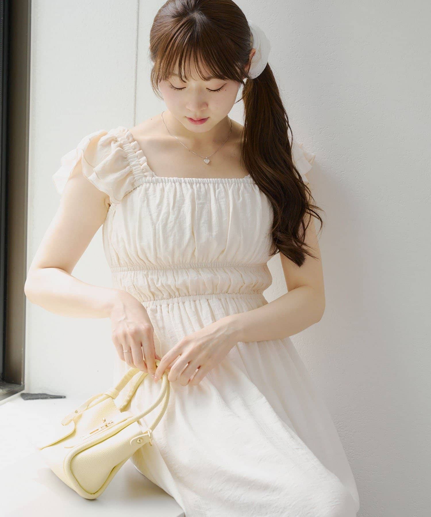 NICE CLAUP / OLIVE des OLIVE OUTLET(ナイスクラップ  / オリーブ デ オリーブ アウトレット) 【RMAF】ギャザーフリルシャーリングワンピ