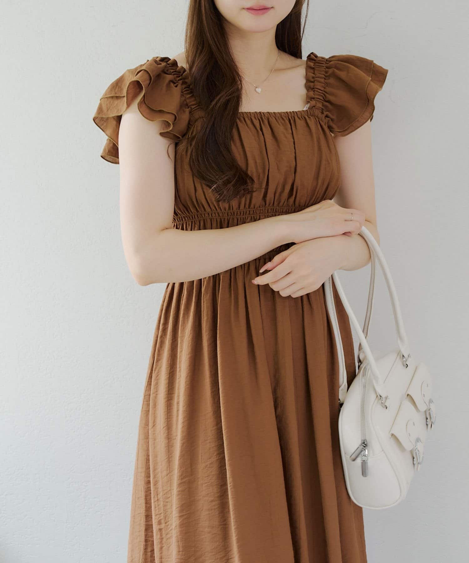 NICE CLAUP / OLIVE des OLIVE OUTLET(ナイスクラップ  / オリーブ デ オリーブ アウトレット) 【RMAF】ギャザーフリルシャーリングワンピ