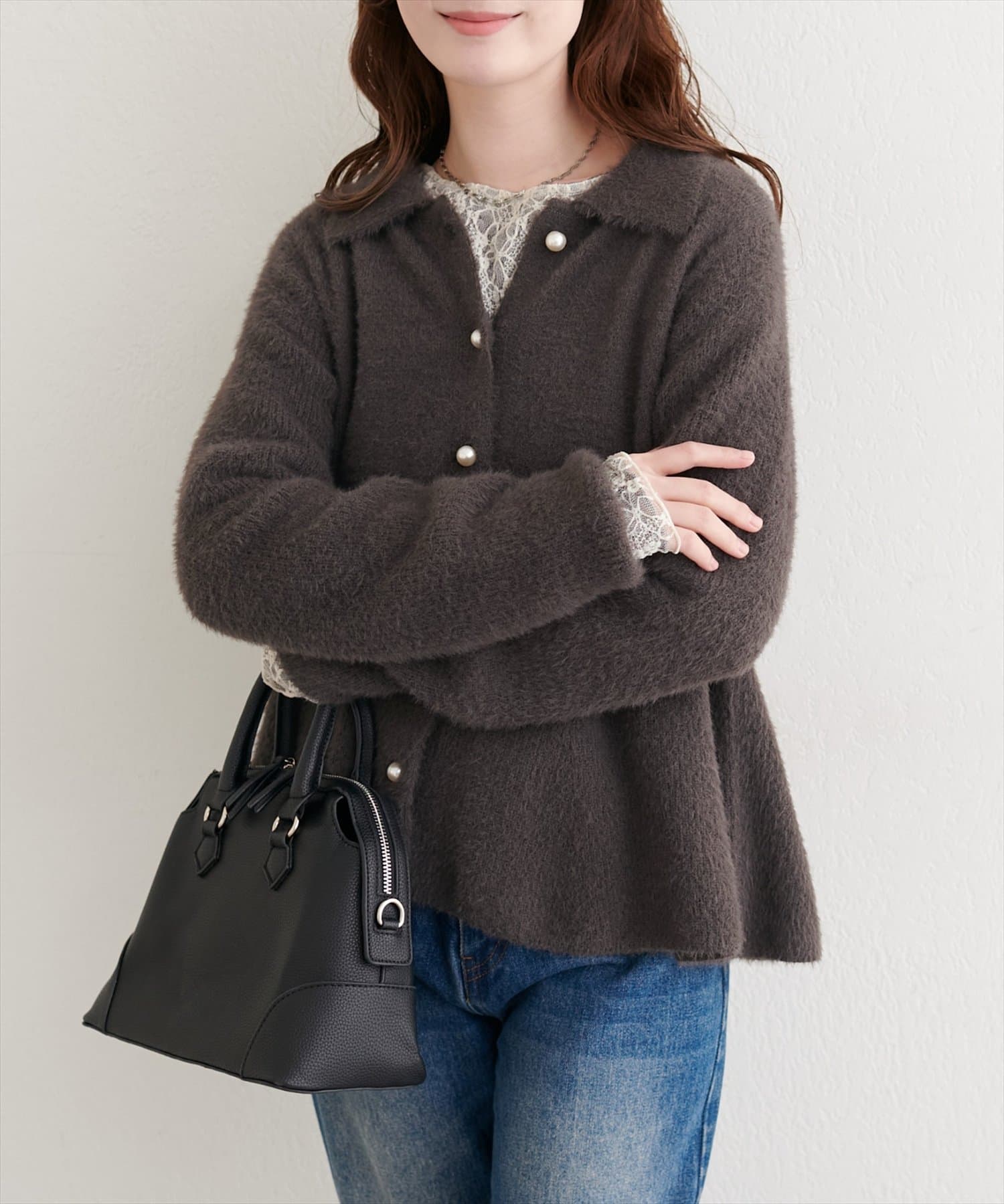 natural couture(ナチュラルクチュール) フェザーペプラムニットカーディガン