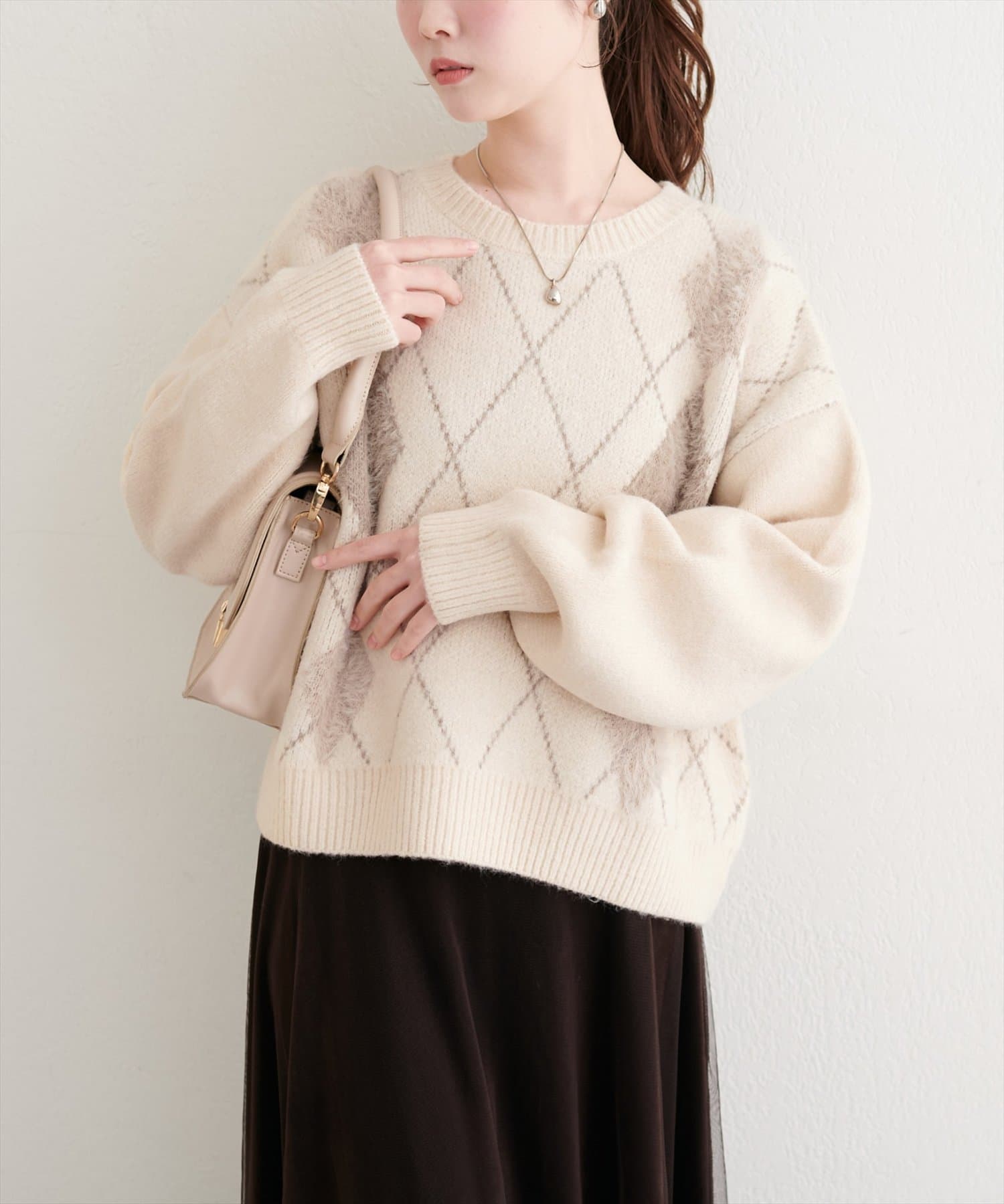 natural couture(ナチュラルクチュール) フェザーアーガイルゆるニット