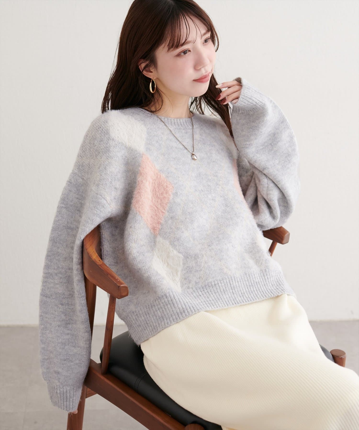 natural couture(ナチュラルクチュール) フェザーアーガイルゆるニット