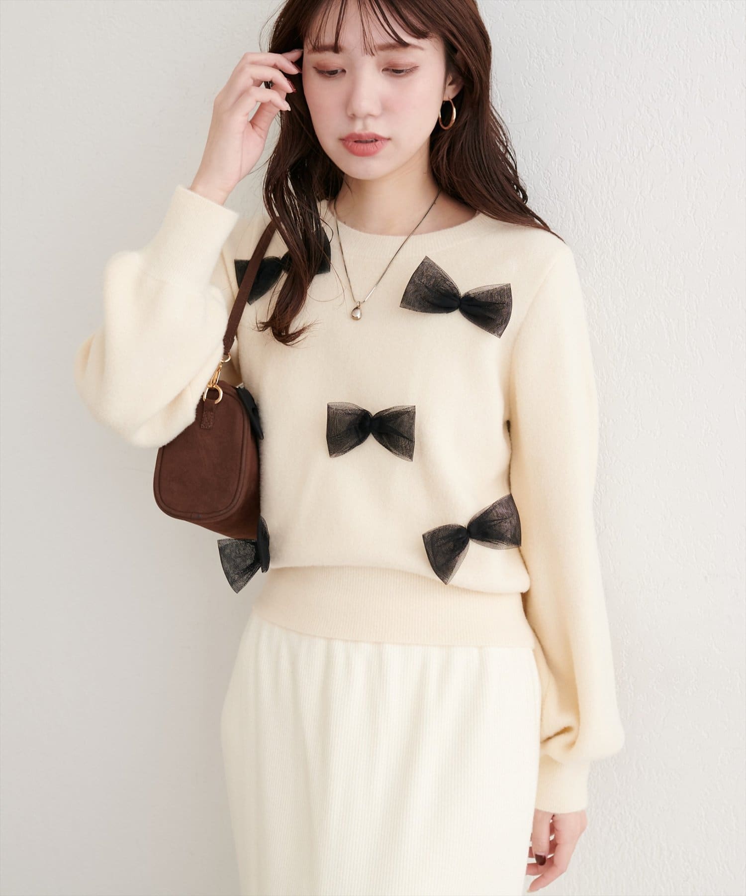 natural couture(ナチュラルクチュール) ランダムリボンニットプルオーバー