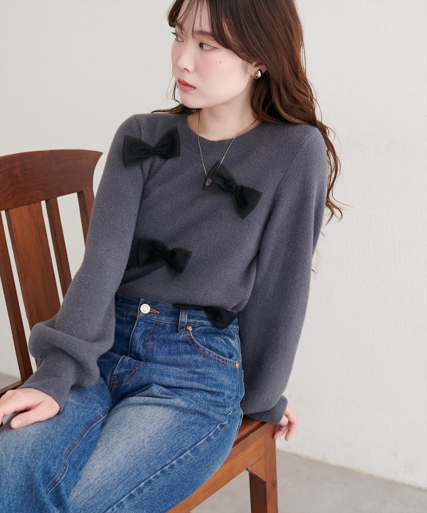 natural couture(ナチュラルクチュール) ランダムリボンニットプルオーバー