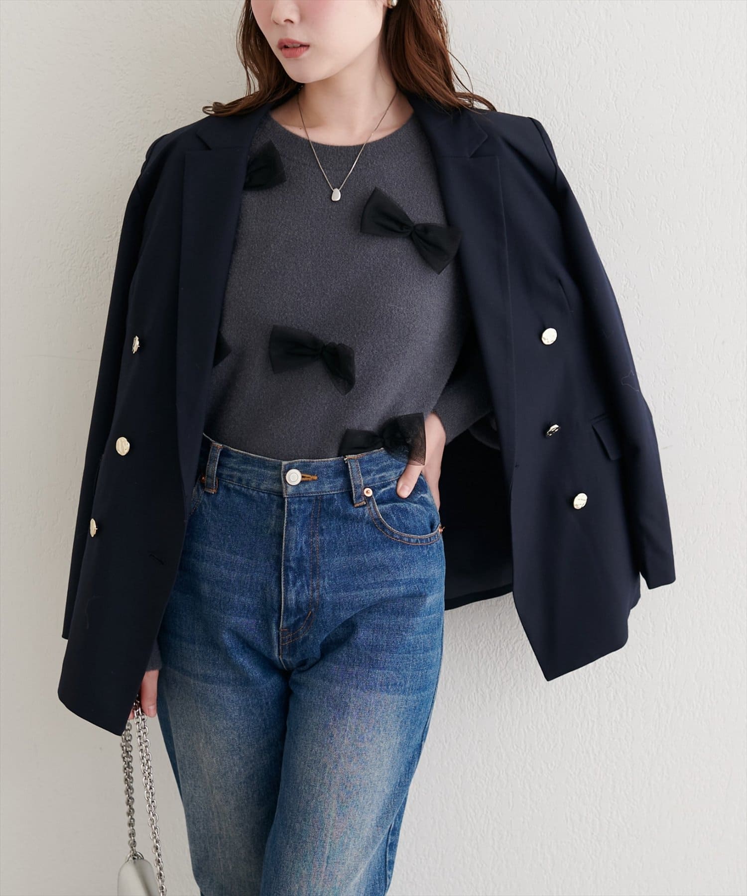 natural couture(ナチュラルクチュール) ランダムリボンニットプルオーバー