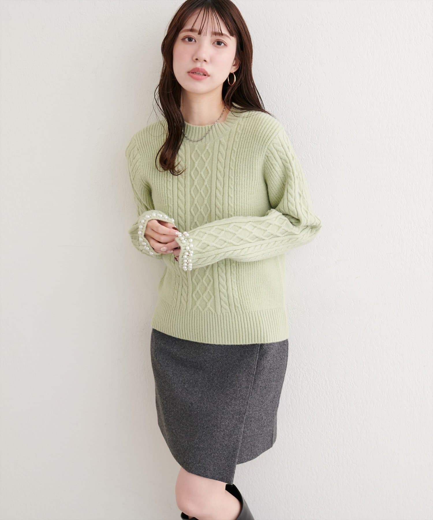 natural couture(ナチュラルクチュール) 袖口パールもちふわニット