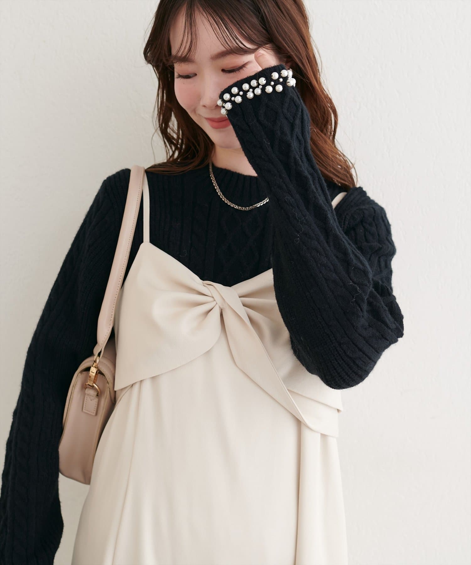 natural couture(ナチュラルクチュール) 袖口パールもちふわニット