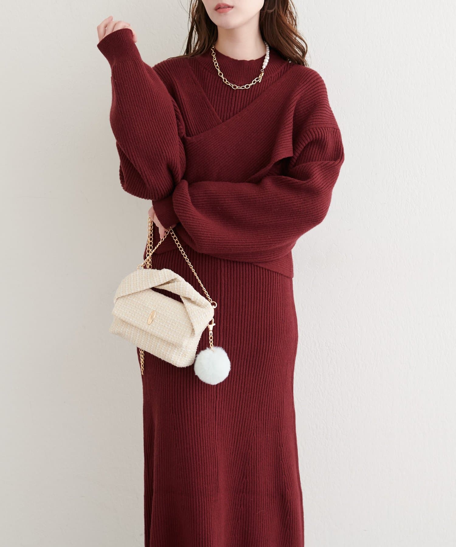 natural couture(ナチュラルクチュール) 前後２WAYクロスリボンニット×ワンピースSET