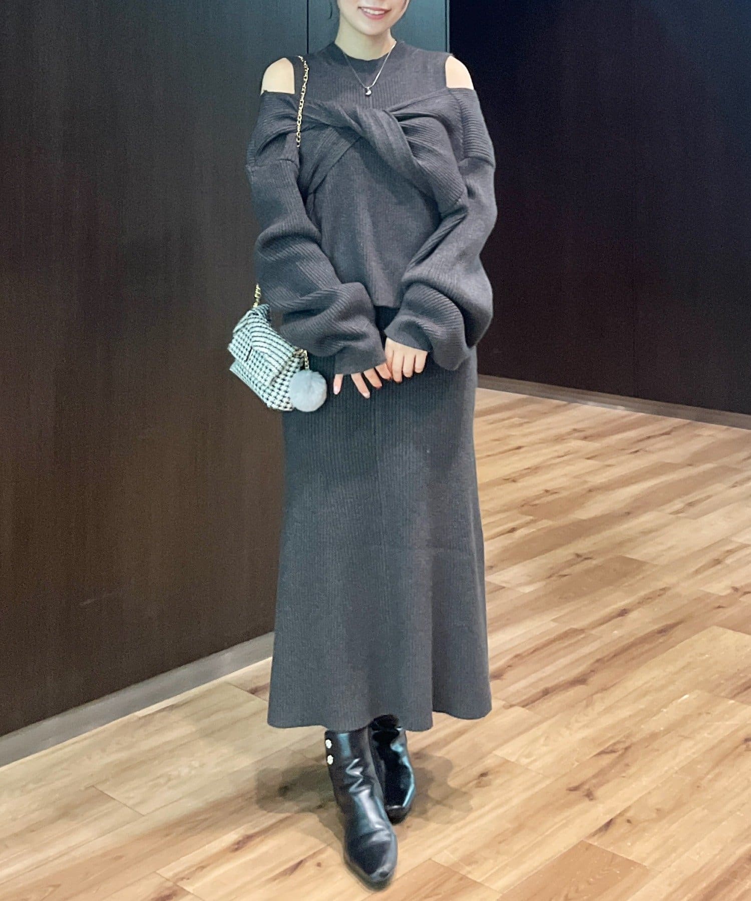 natural couture(ナチュラルクチュール) 前後２WAYクロスリボンニット×ワンピースSET