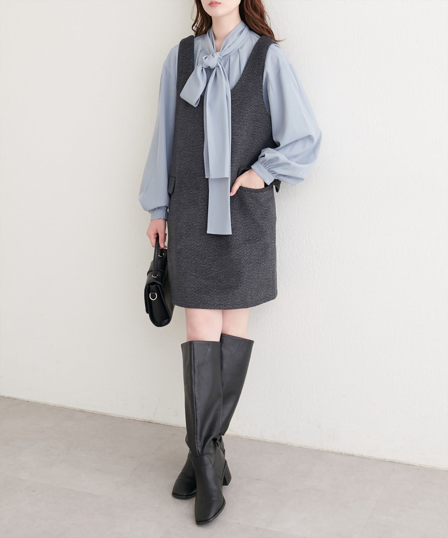 natural couture(ナチュラルクチュール) 【WEB限定】杢調フェイクウールミニジャンスカ