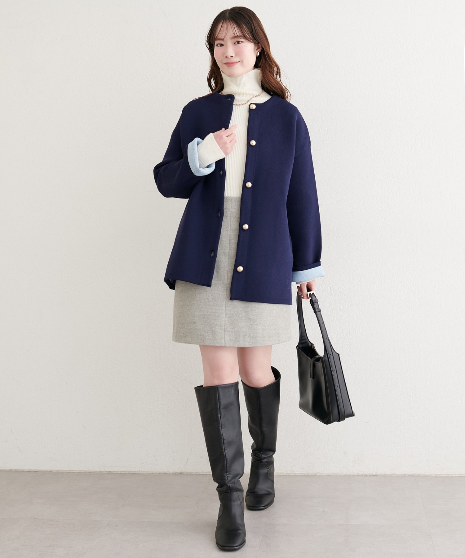 natural couture(ナチュラルクチュール) 【WEB限定】配色プレーティングポリニットカーデ