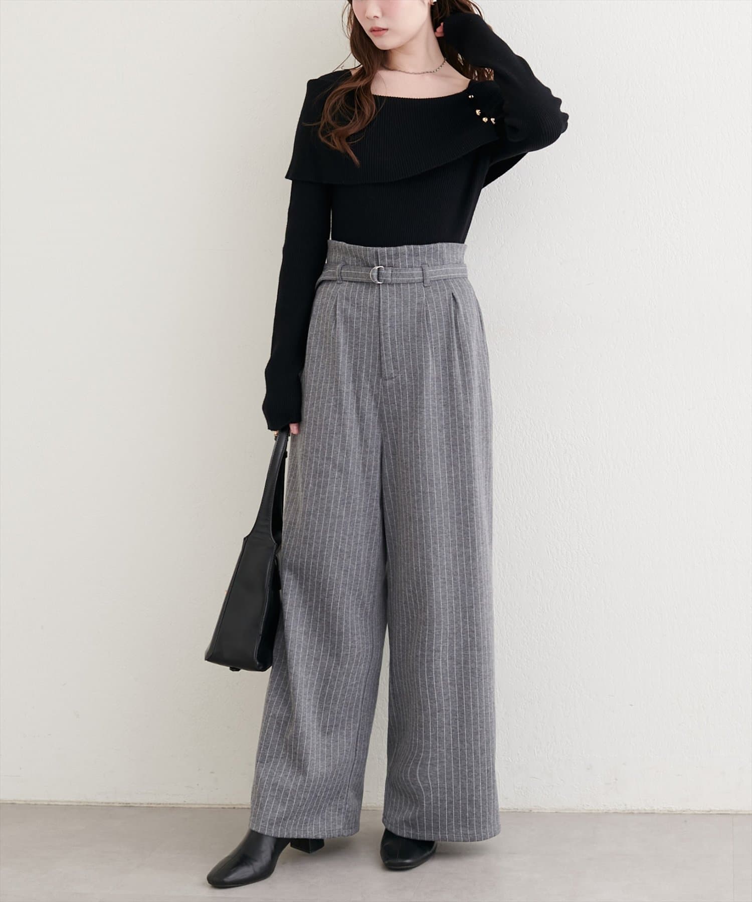 natural couture(ナチュラルクチュール) ベルト付きストレッチパンツ